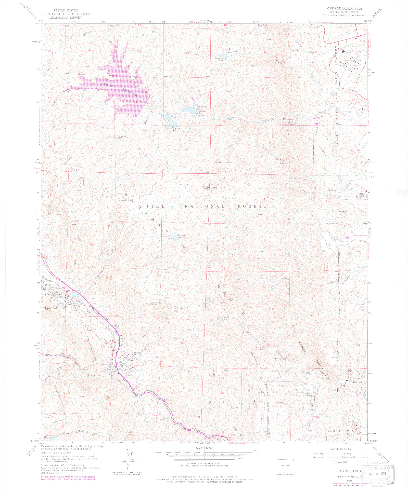 USGS 1:24000-SCALE QUADRANGLE FOR CASCADE, CO 1961