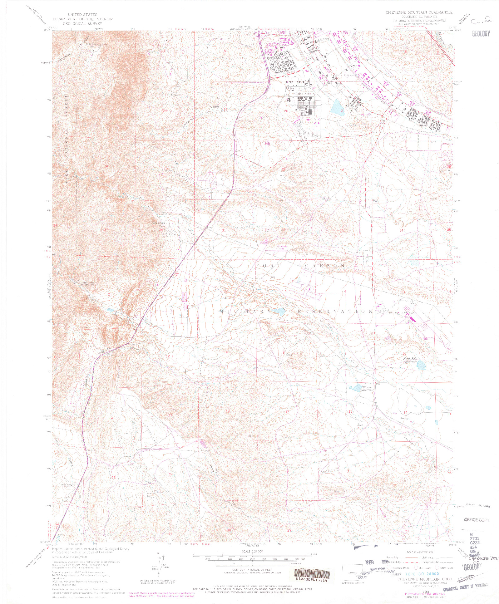 USGS 1:24000-SCALE QUADRANGLE FOR CHEYENNE MOUNTAIN, CO 1961