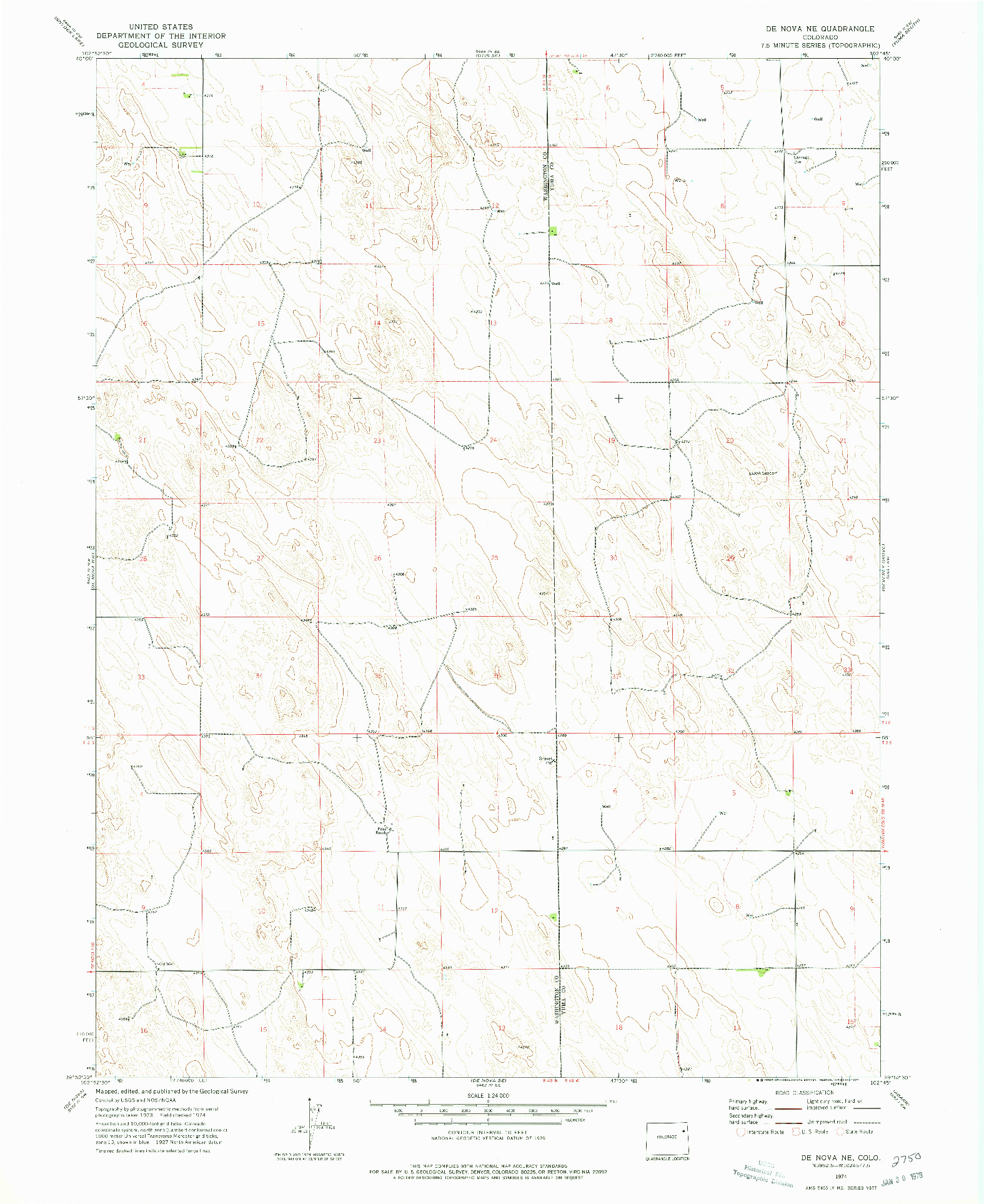 USGS 1:24000-SCALE QUADRANGLE FOR DE NOVA NE, CO 1974