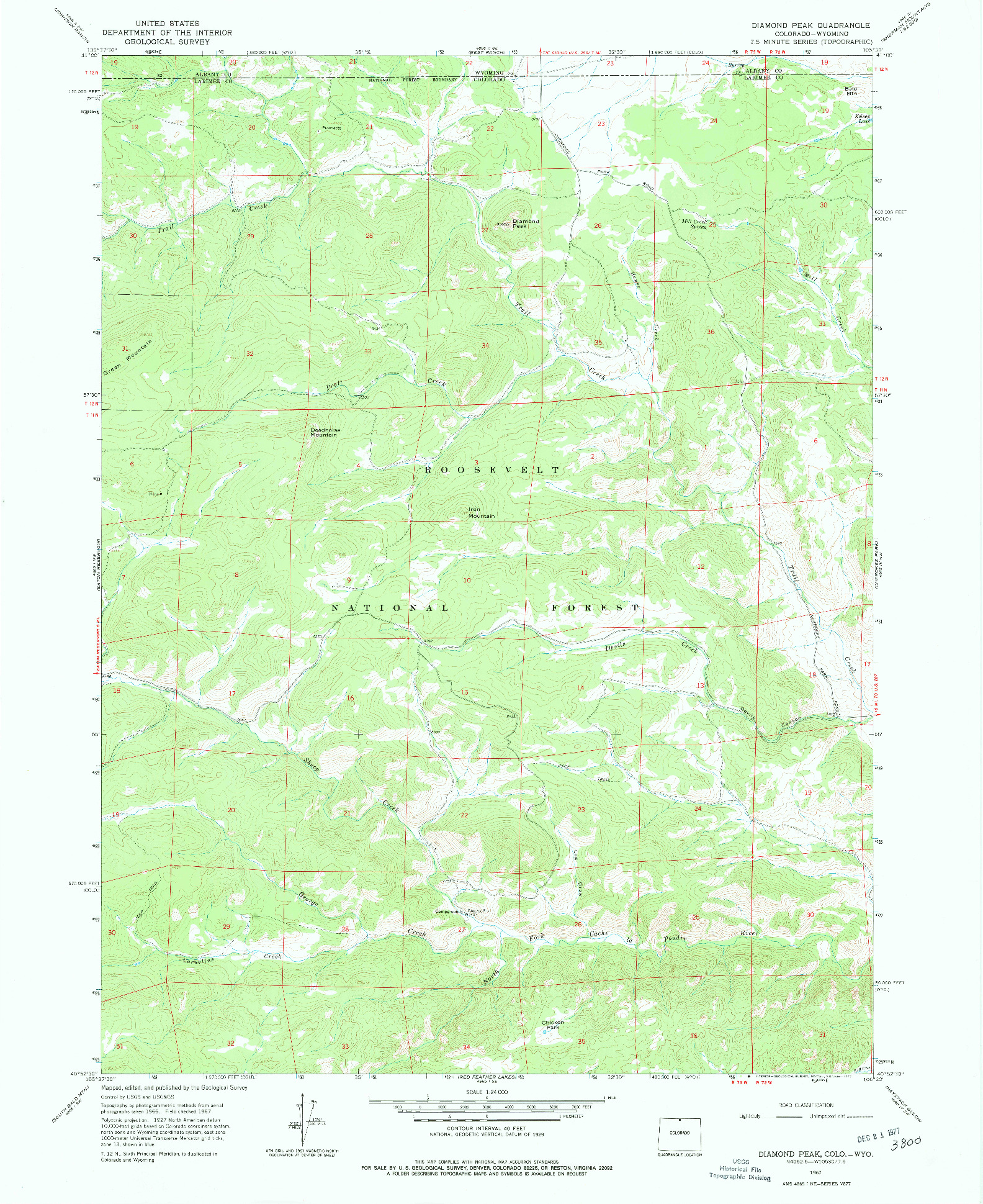 USGS 1:24000-SCALE QUADRANGLE FOR DIAMOND PEAK, CO 1967