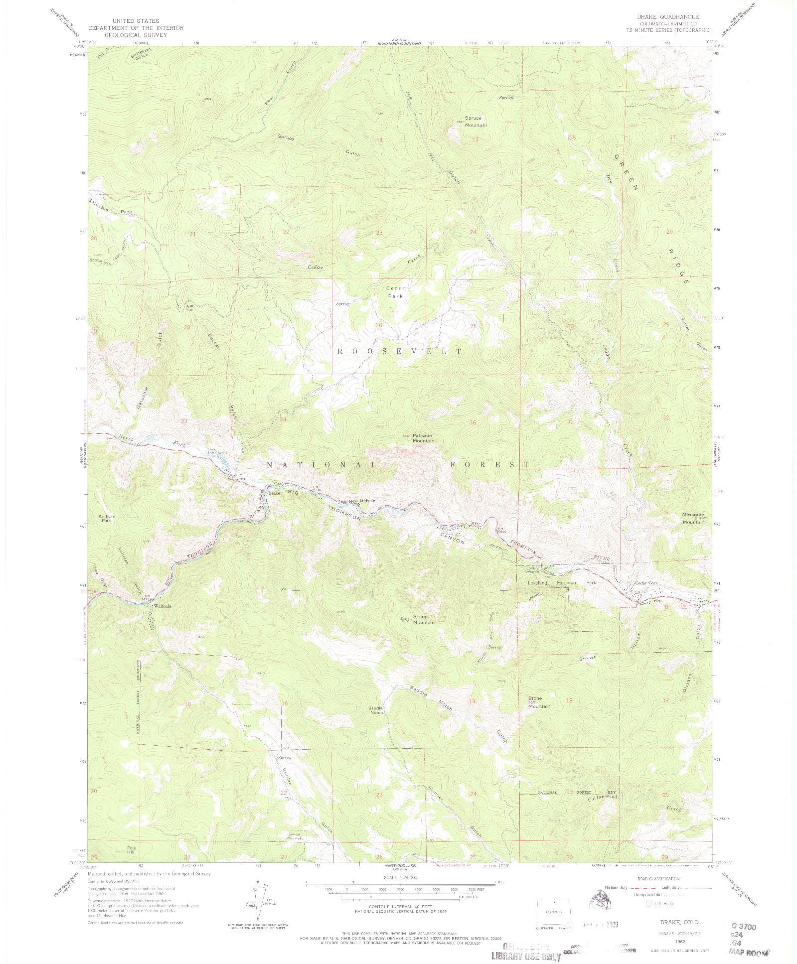 USGS 1:24000-SCALE QUADRANGLE FOR DRAKE, CO 1962