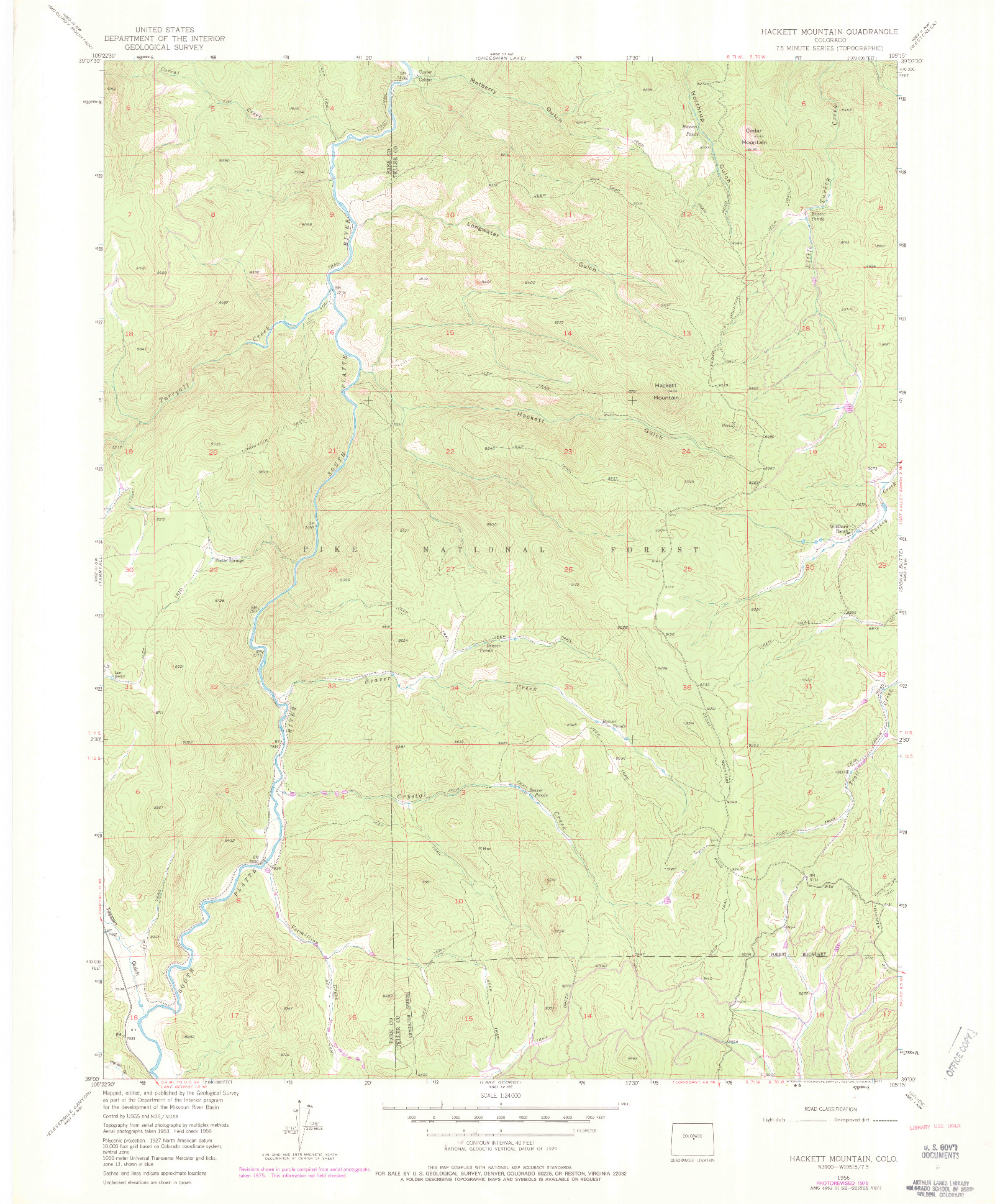 USGS 1:24000-SCALE QUADRANGLE FOR HACKETT MOUNTAIN, CO 1956