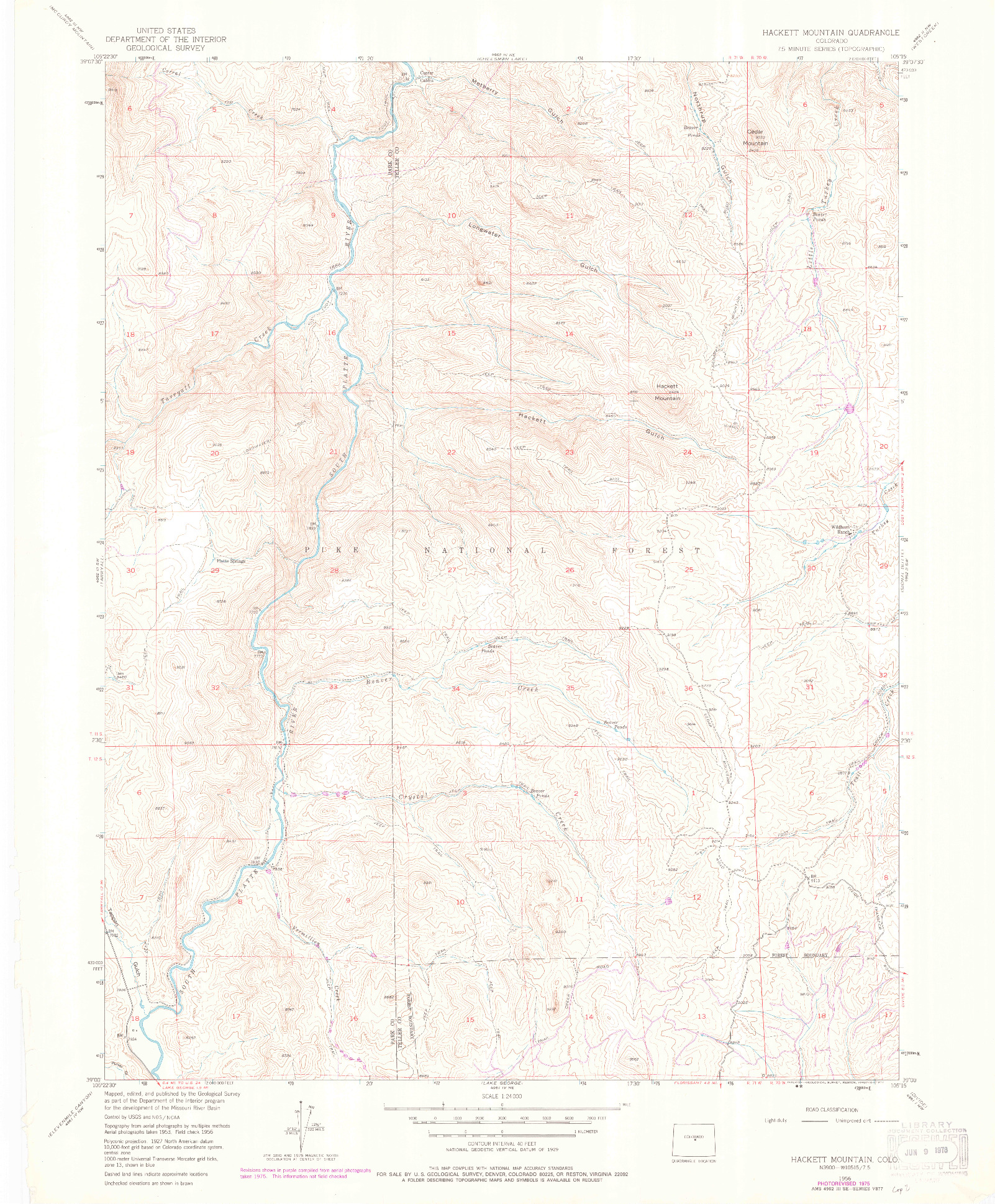 USGS 1:24000-SCALE QUADRANGLE FOR HACKETT MOUNTAIN, CO 1956