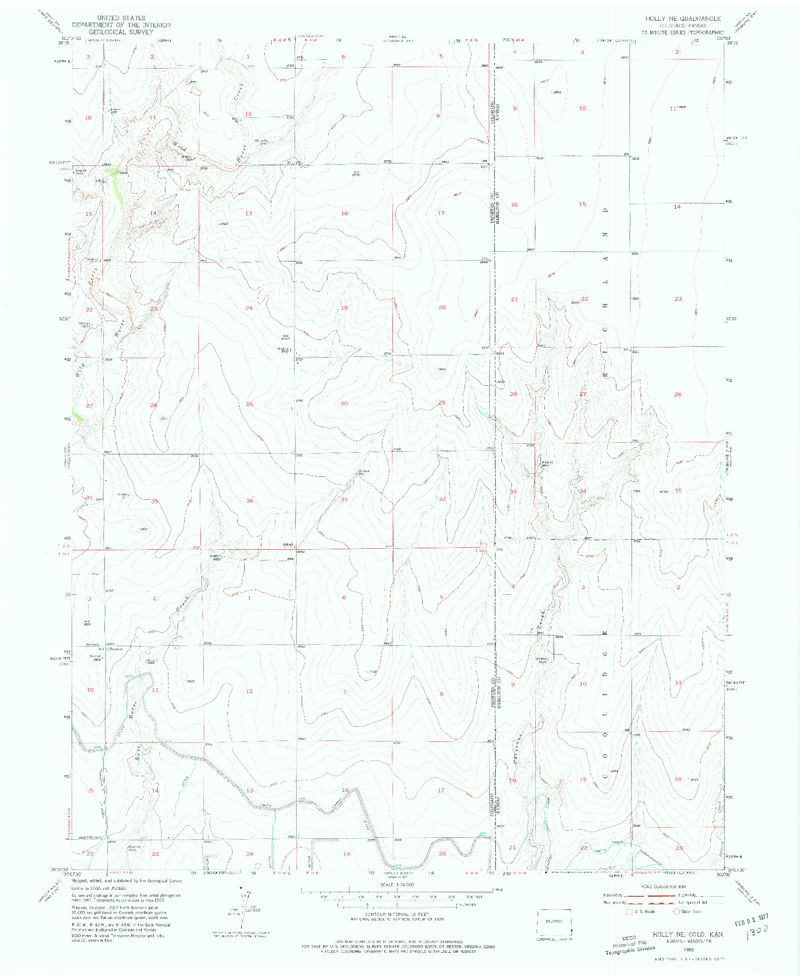 USGS 1:24000-SCALE QUADRANGLE FOR HOLLY NE, CO 1955