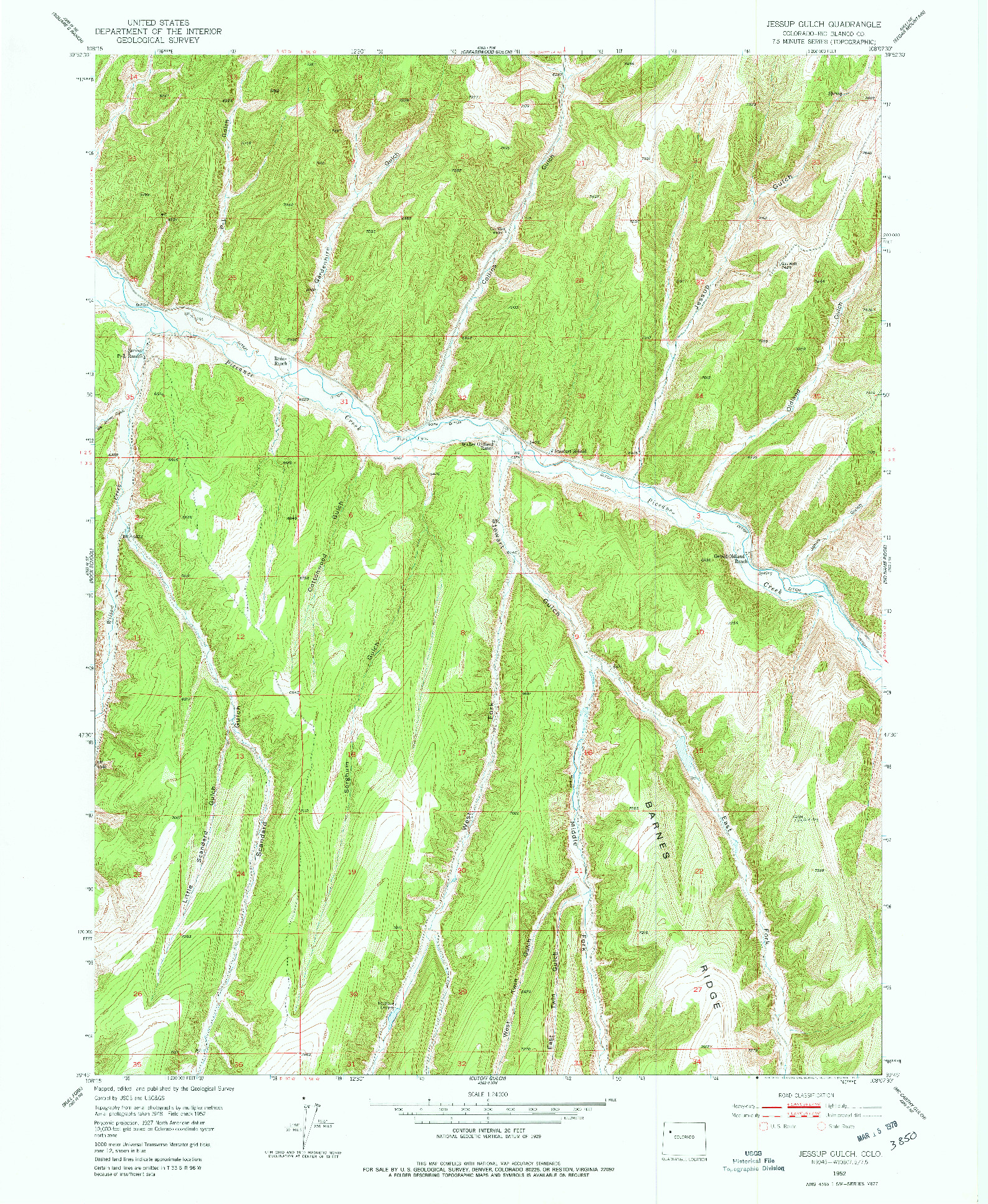 USGS 1:24000-SCALE QUADRANGLE FOR JESSUP GULCH, CO 1952