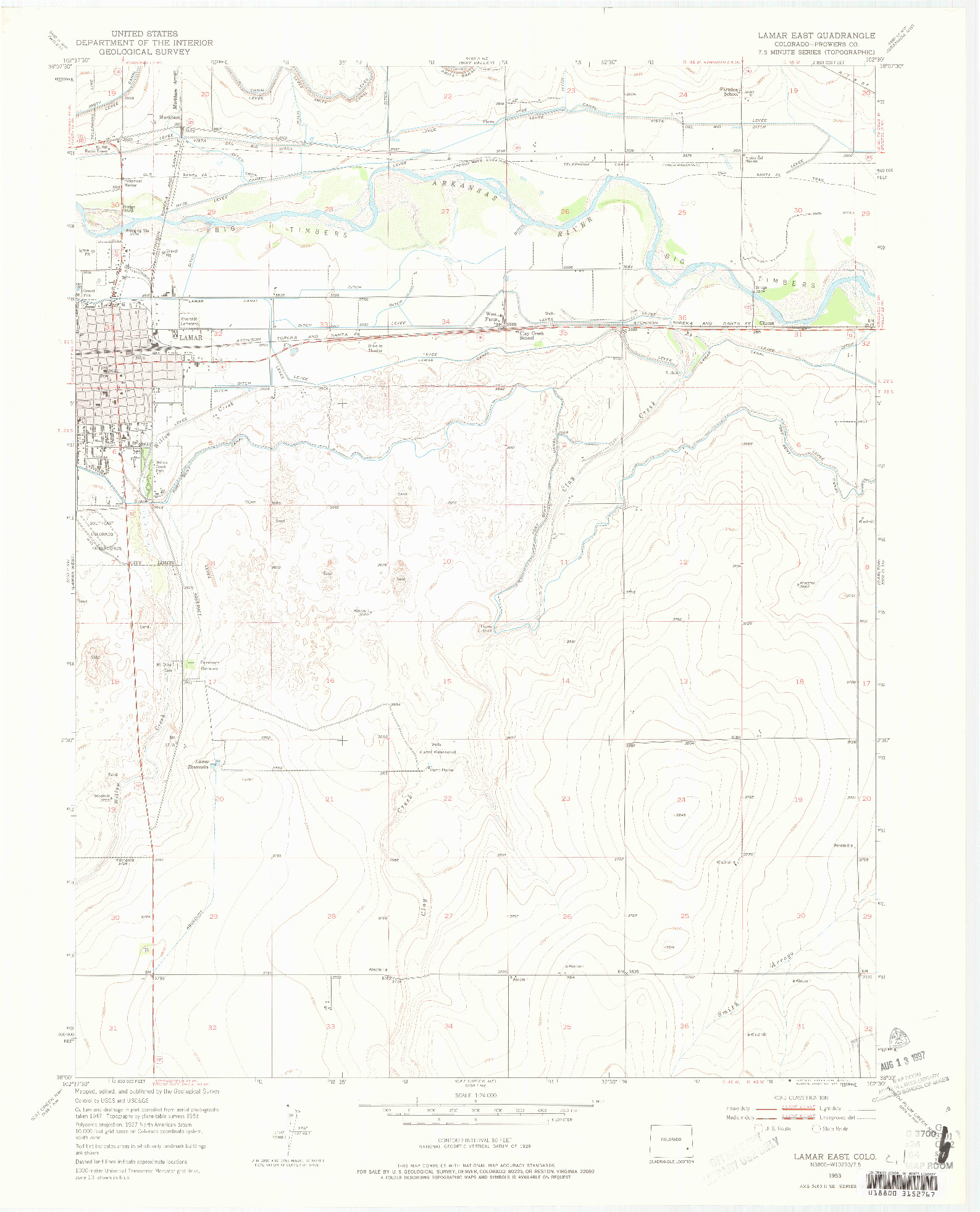 USGS 1:24000-SCALE QUADRANGLE FOR LAMAR EAST, CO 1953