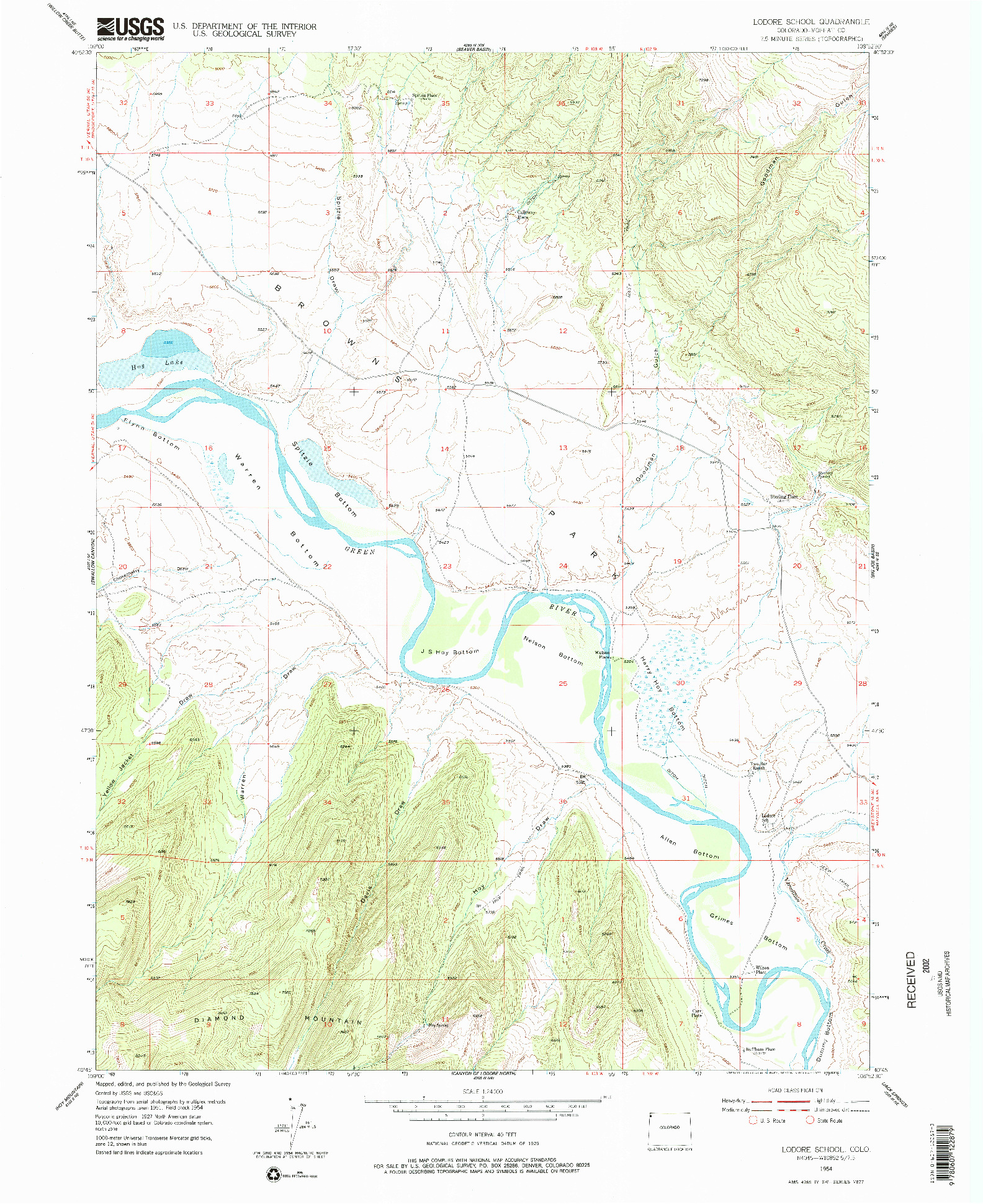 USGS 1:24000-SCALE QUADRANGLE FOR LODORE SCHOOL, CO 1954