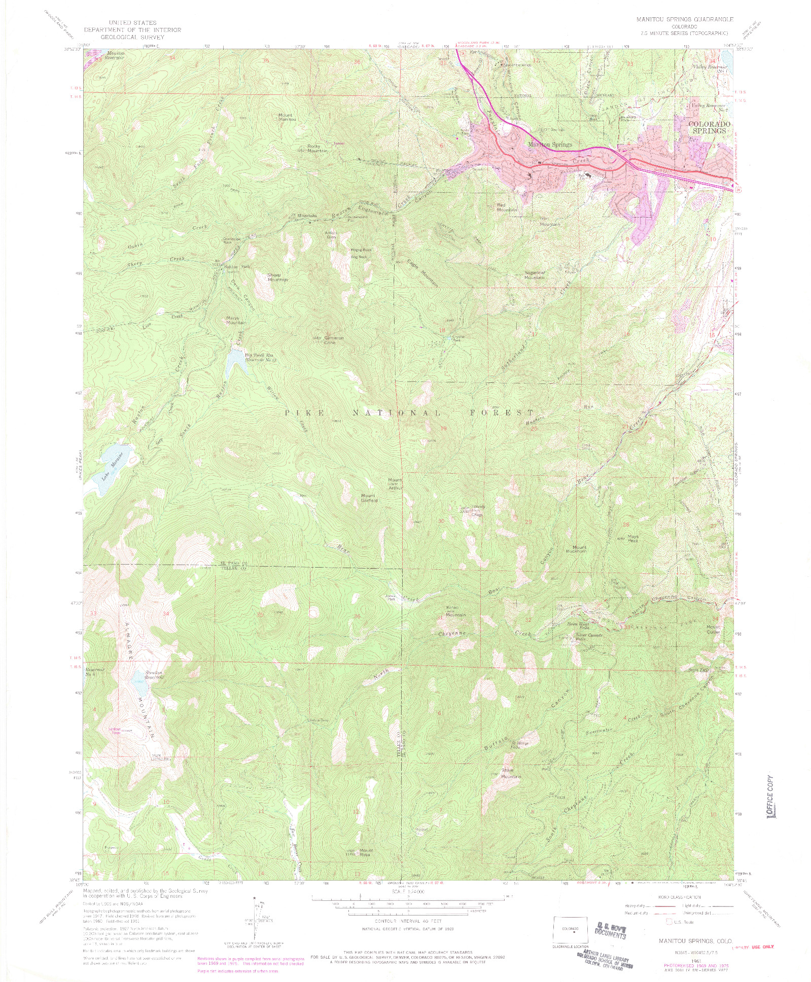 USGS 1:24000-SCALE QUADRANGLE FOR MANITOU SPRINGS, CO 1961