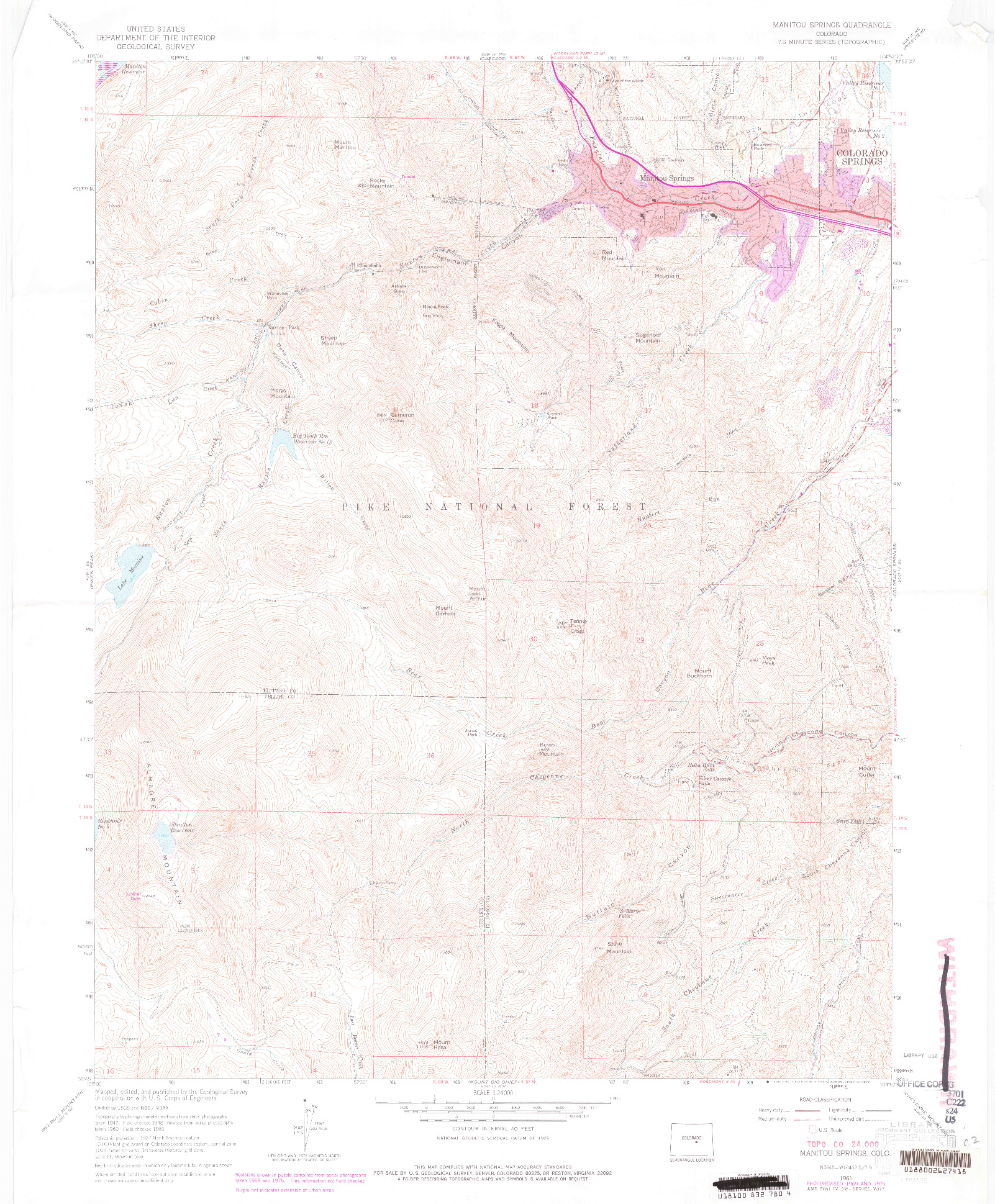 USGS 1:24000-SCALE QUADRANGLE FOR MANITOU SPRINGS, CO 1961