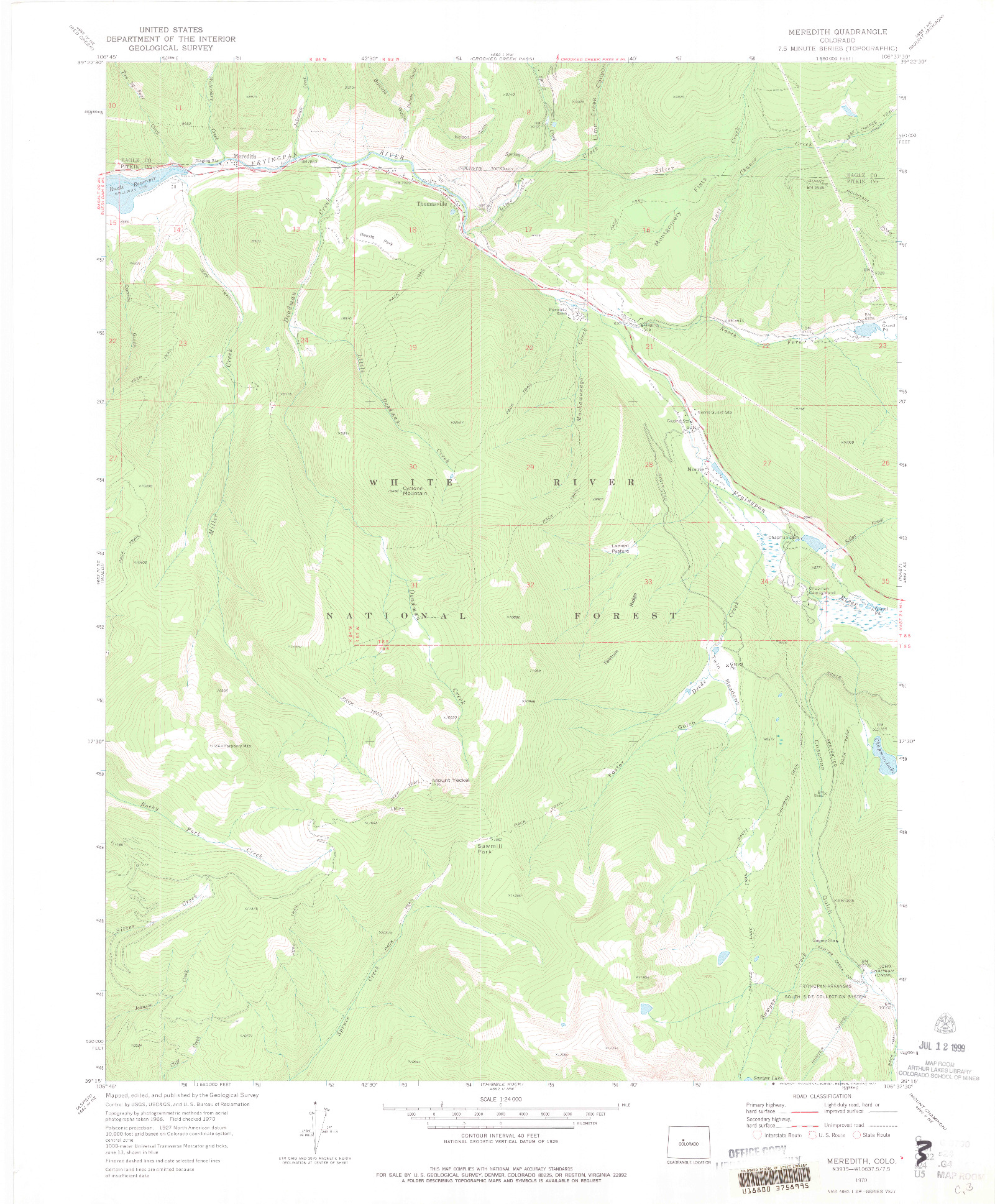 USGS 1:24000-SCALE QUADRANGLE FOR MEREDITH, CO 1970