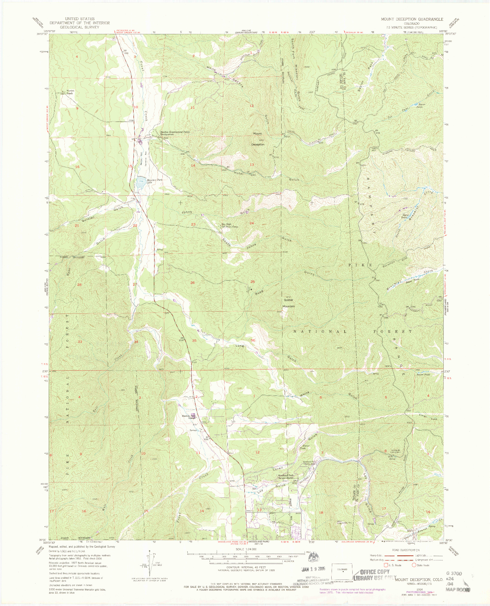 USGS 1:24000-SCALE QUADRANGLE FOR MOUNT DECEPTION, CO 1954