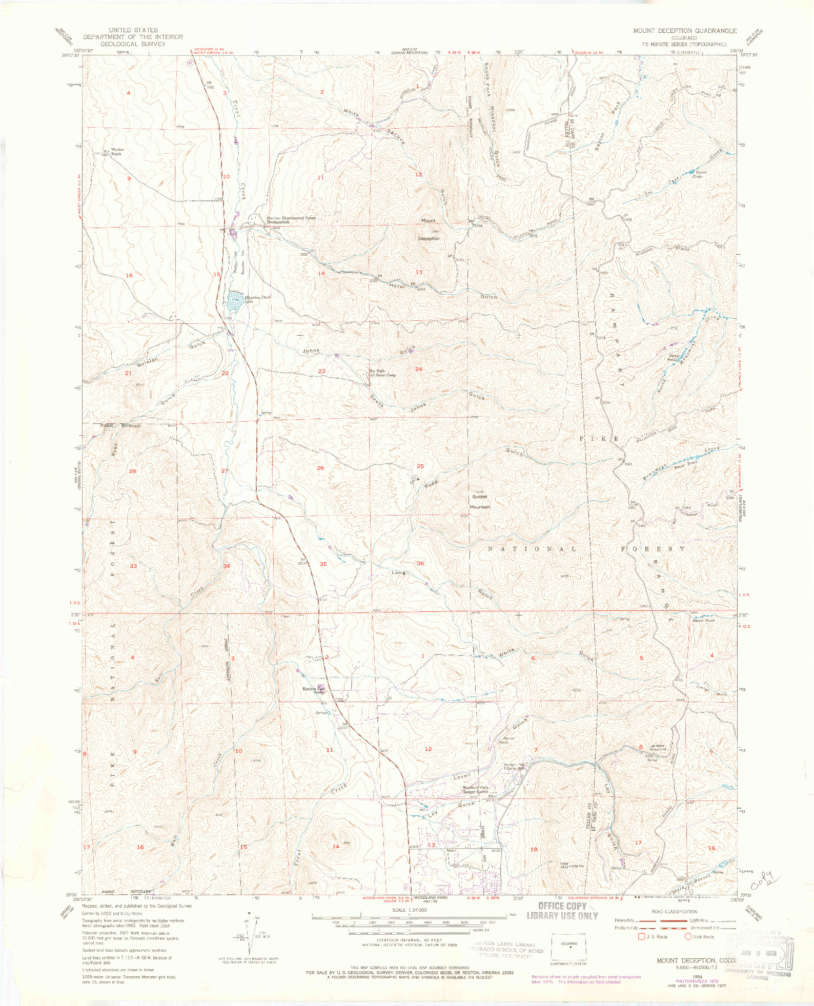 USGS 1:24000-SCALE QUADRANGLE FOR MOUNT DECEPTION, CO 1954