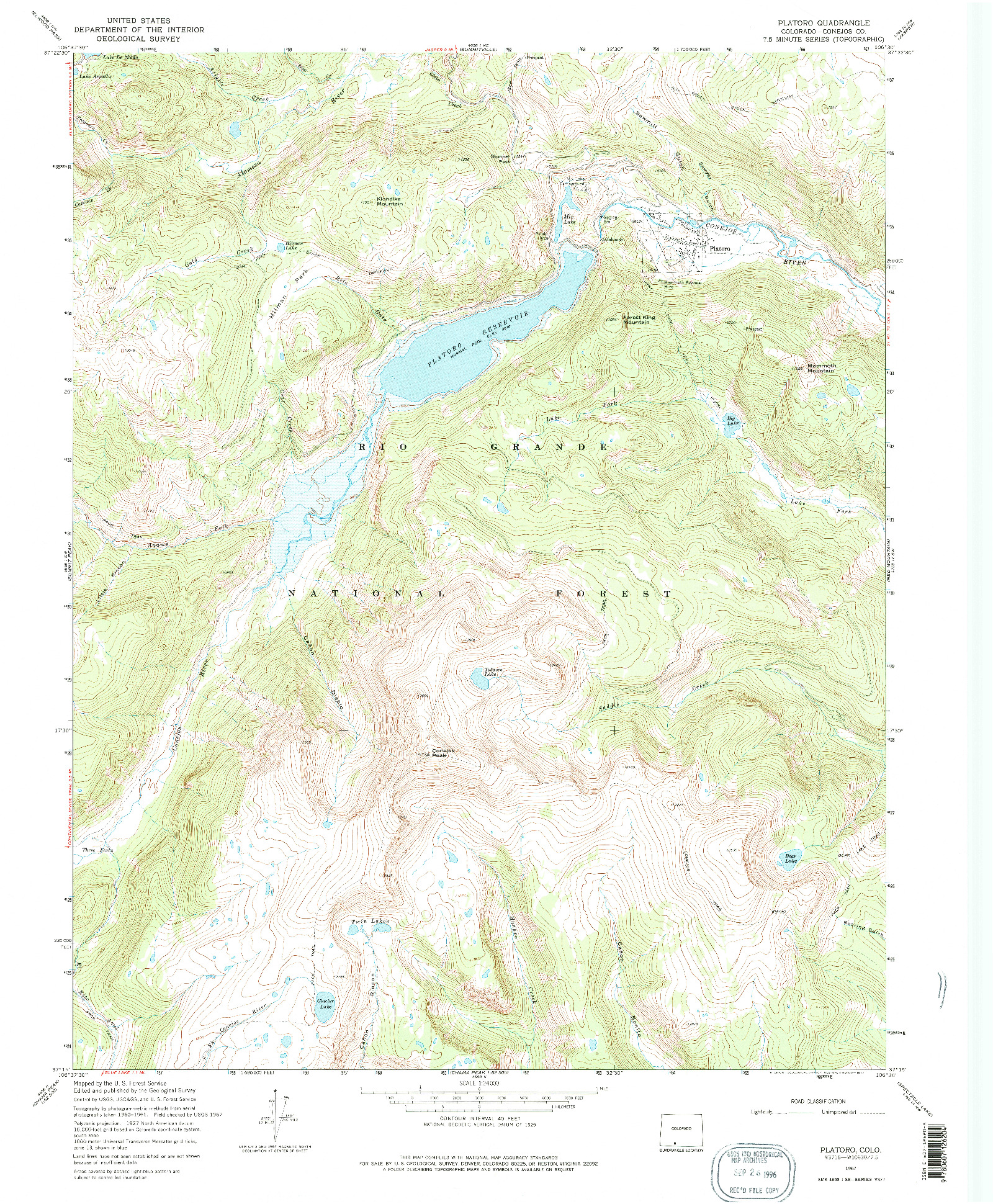 USGS 1:24000-SCALE QUADRANGLE FOR PLATORO, CO 1967