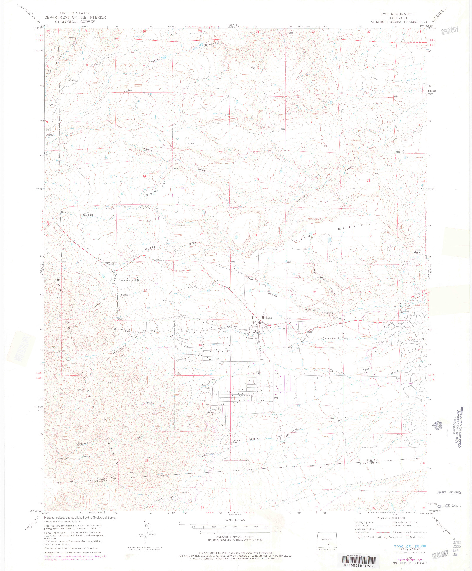 USGS 1:24000-SCALE QUADRANGLE FOR RYE, CO 1975