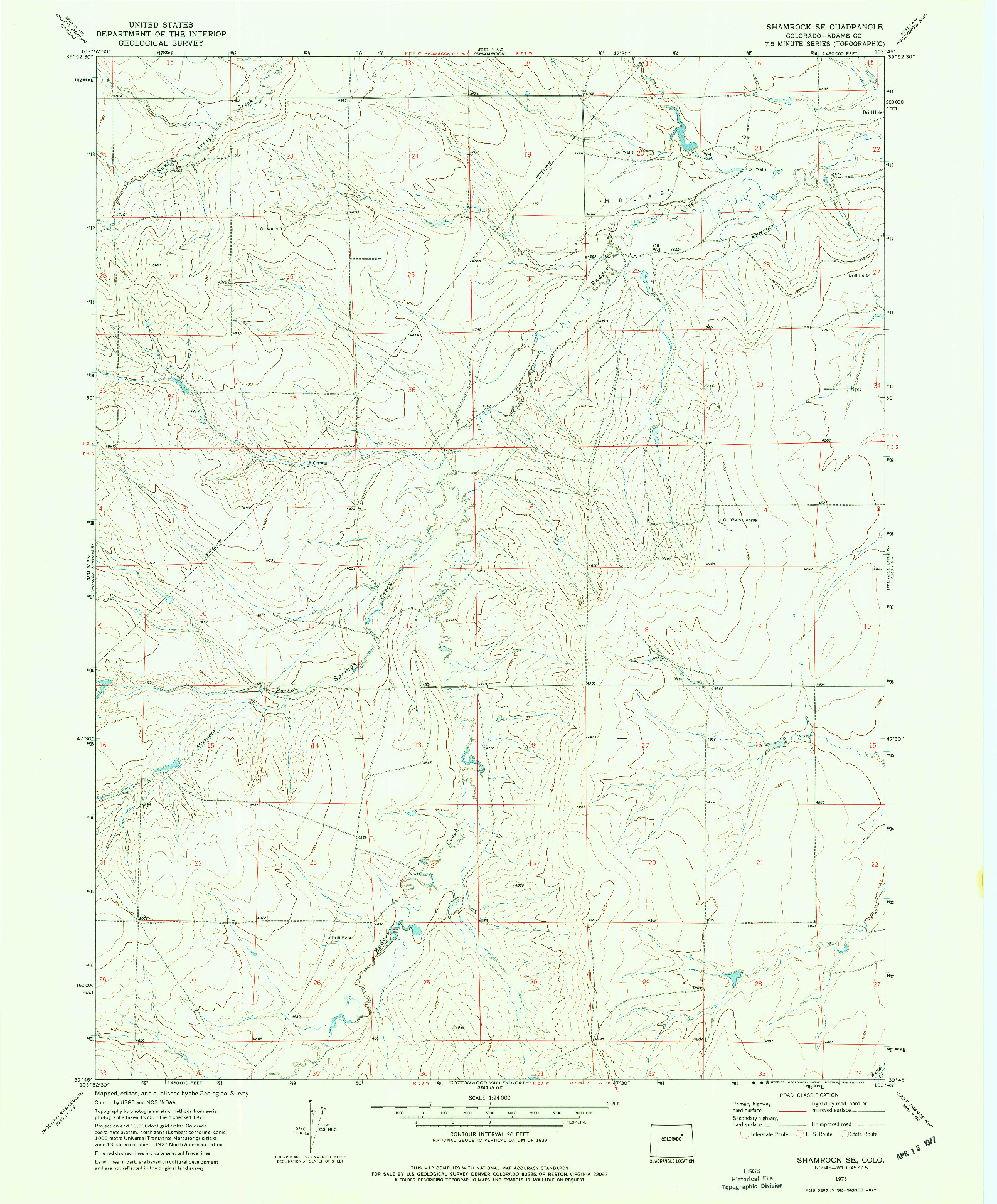 USGS 1:24000-SCALE QUADRANGLE FOR SHAMROCK SE, CO 1973