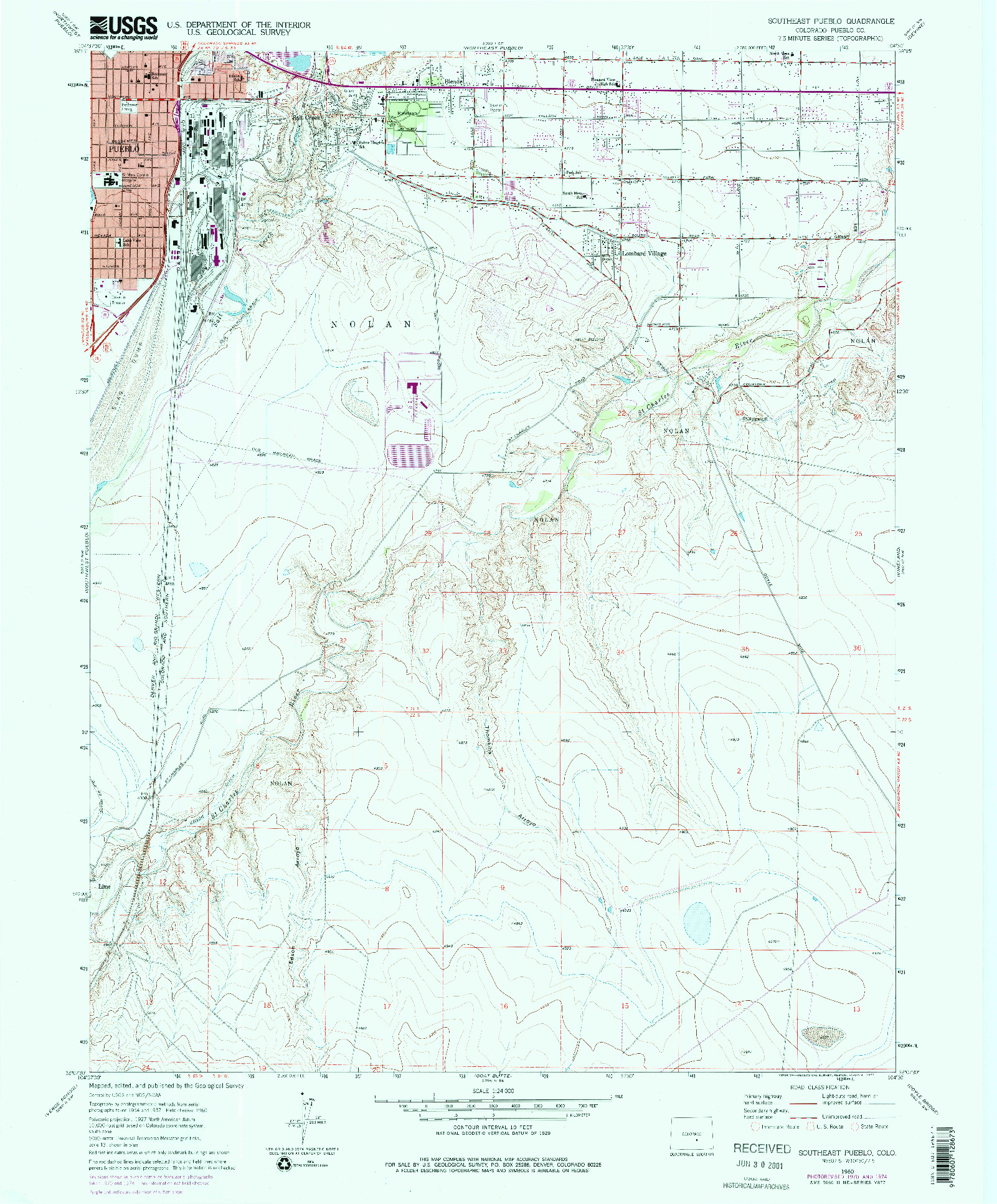 USGS 1:24000-SCALE QUADRANGLE FOR SOUTHEAST PUEBLO, CO 1960