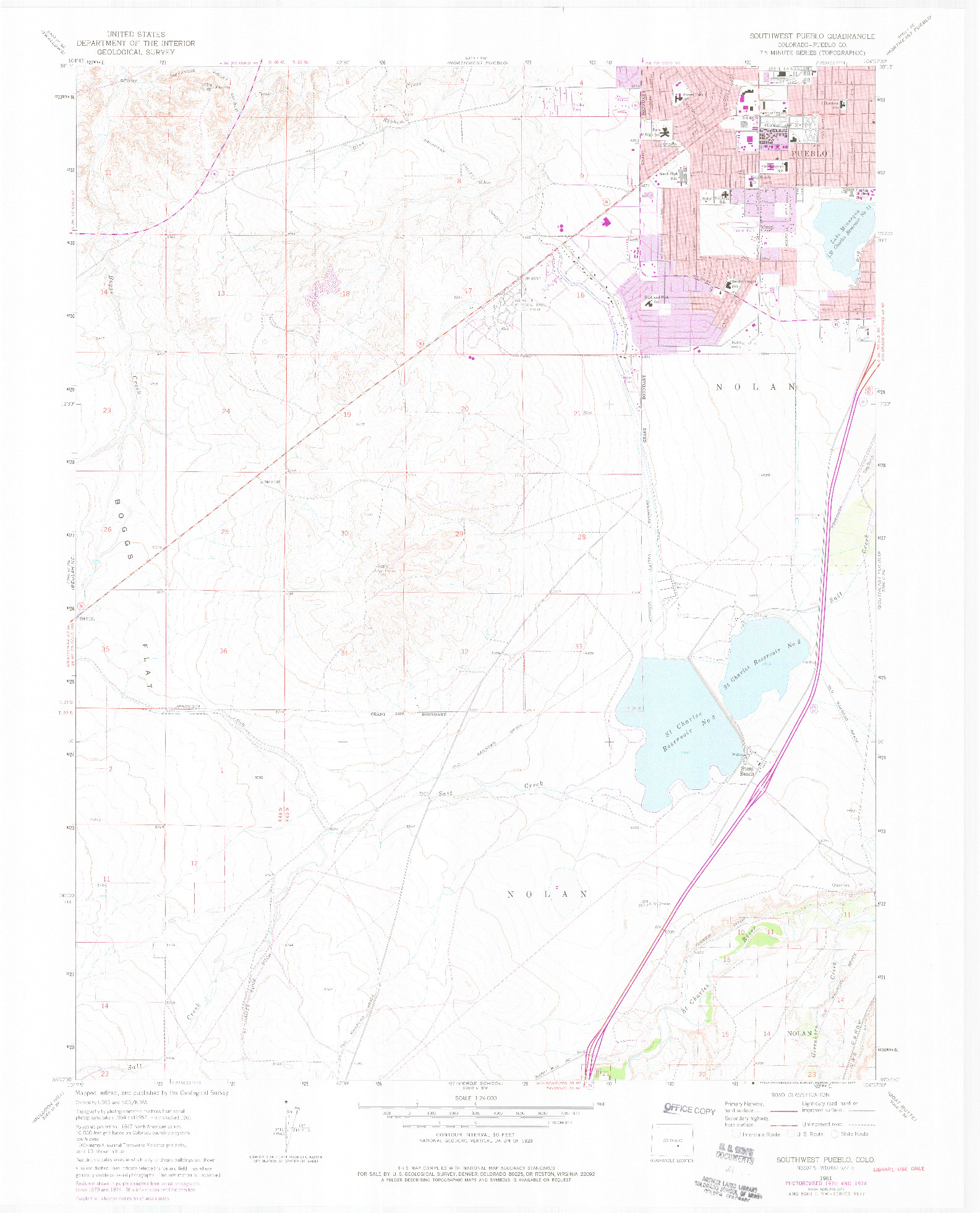 USGS 1:24000-SCALE QUADRANGLE FOR SOUTHWEST PUEBLO, CO 1961