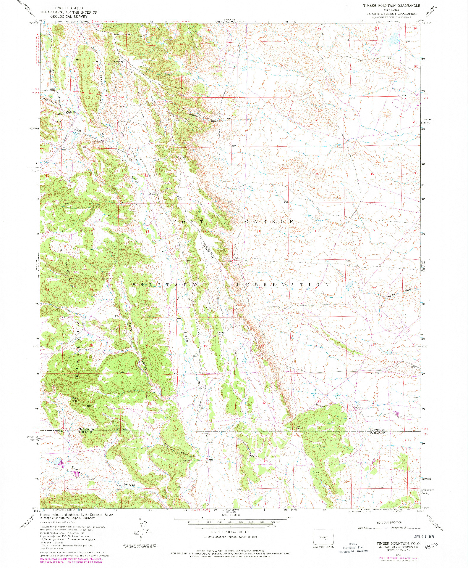 USGS 1:24000-SCALE QUADRANGLE FOR TIMBER MOUNTAIN, CO 1961