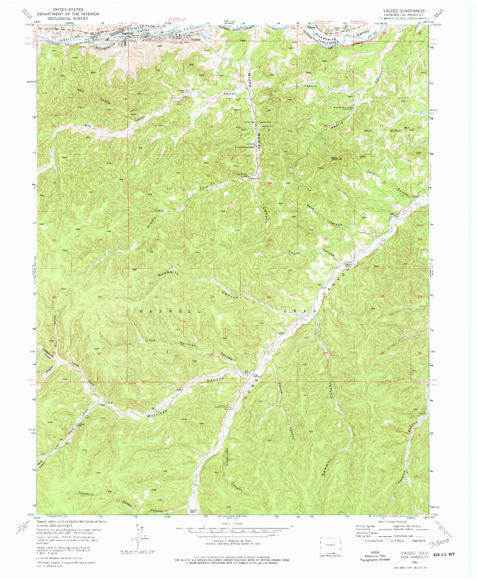 USGS 1:24000-SCALE QUADRANGLE FOR VALDEZ, CO 1951