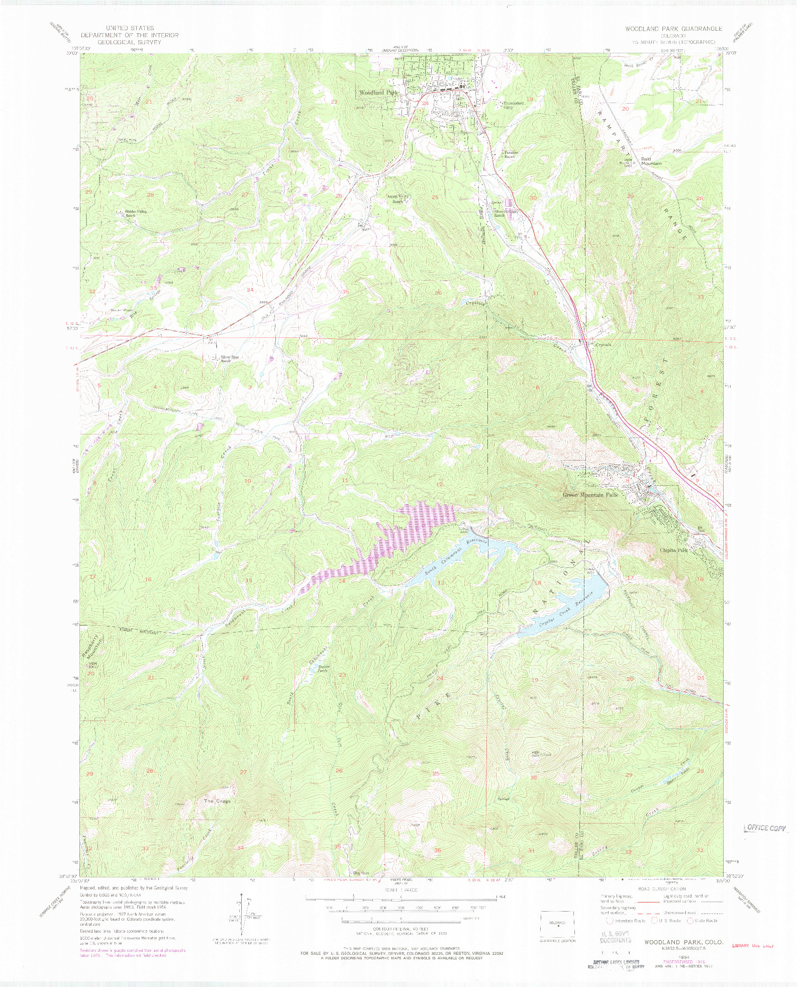 USGS 1:24000-SCALE QUADRANGLE FOR WOODLAND PARK, CO 1954