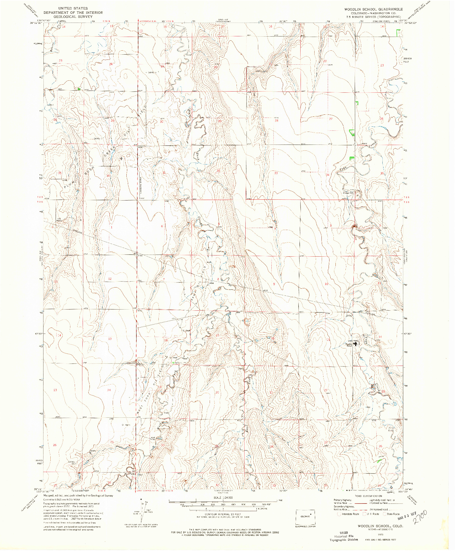 USGS 1:24000-SCALE QUADRANGLE FOR WOODLIN SCHOOL, CO 1973