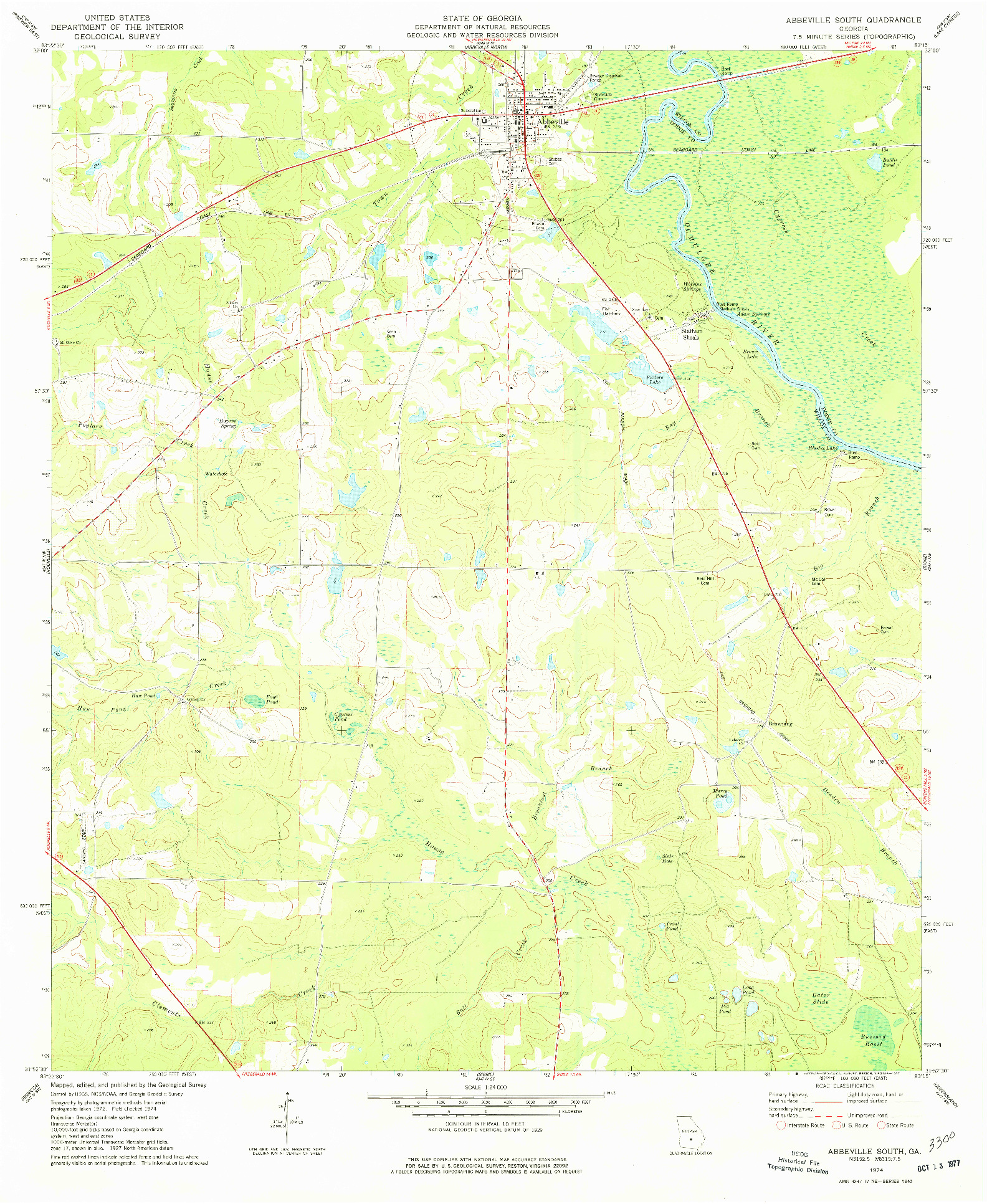 USGS 1:24000-SCALE QUADRANGLE FOR ABBEVILLE SOUTH, GA 1974