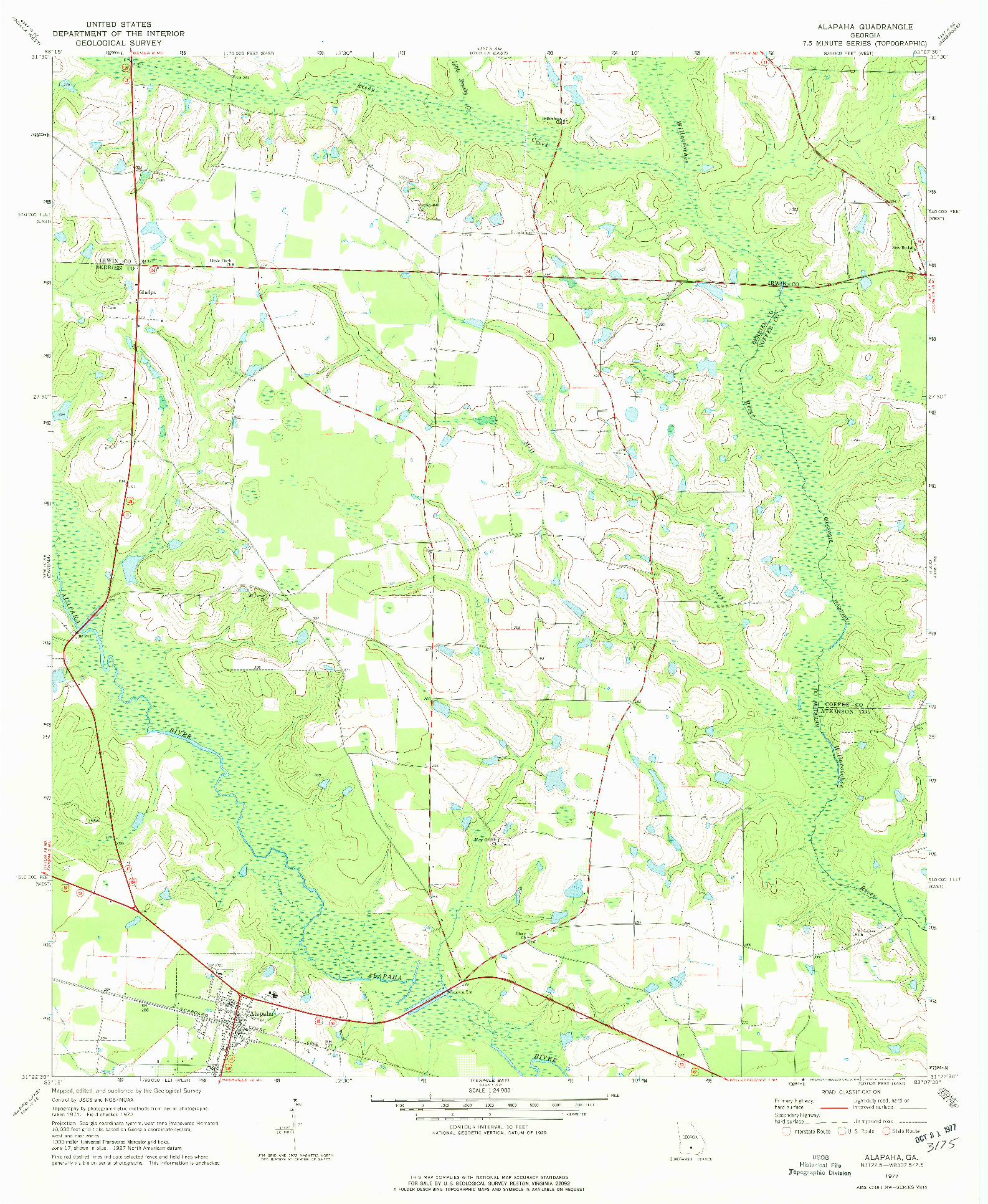 USGS 1:24000-SCALE QUADRANGLE FOR ALAPAHA, GA 1977