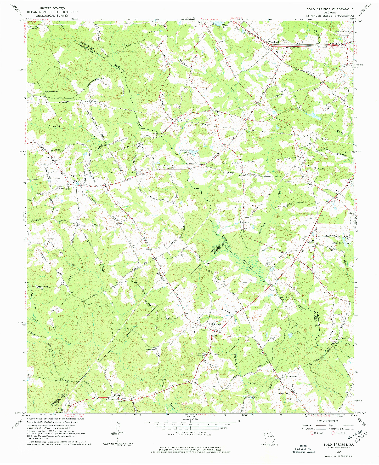 USGS 1:24000-SCALE QUADRANGLE FOR BOLD SPRINGS, GA 1964