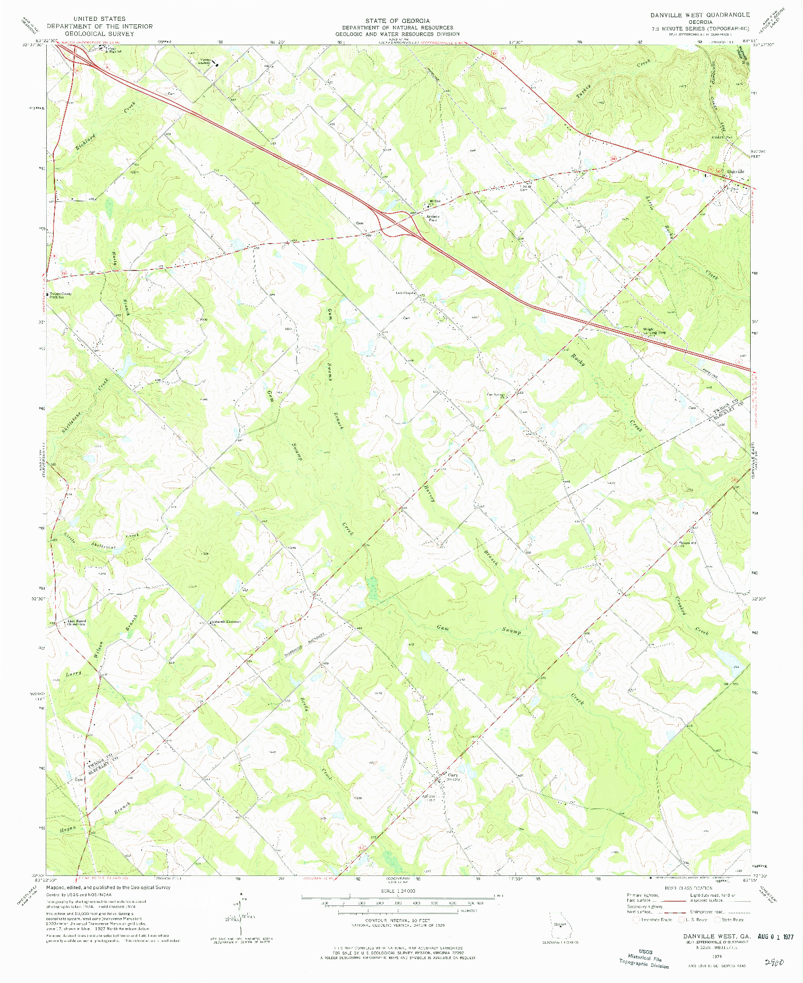 USGS 1:24000-SCALE QUADRANGLE FOR DANVILLE WEST, GA 1974