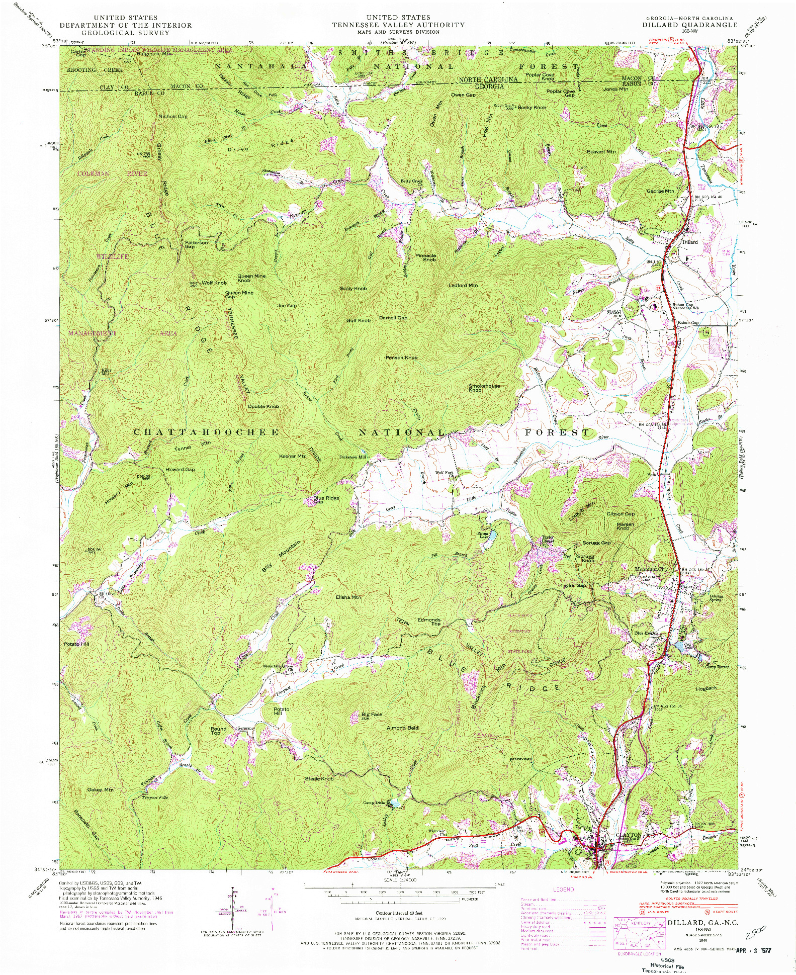 USGS 1:24000-SCALE QUADRANGLE FOR DILLARD, GA 1946