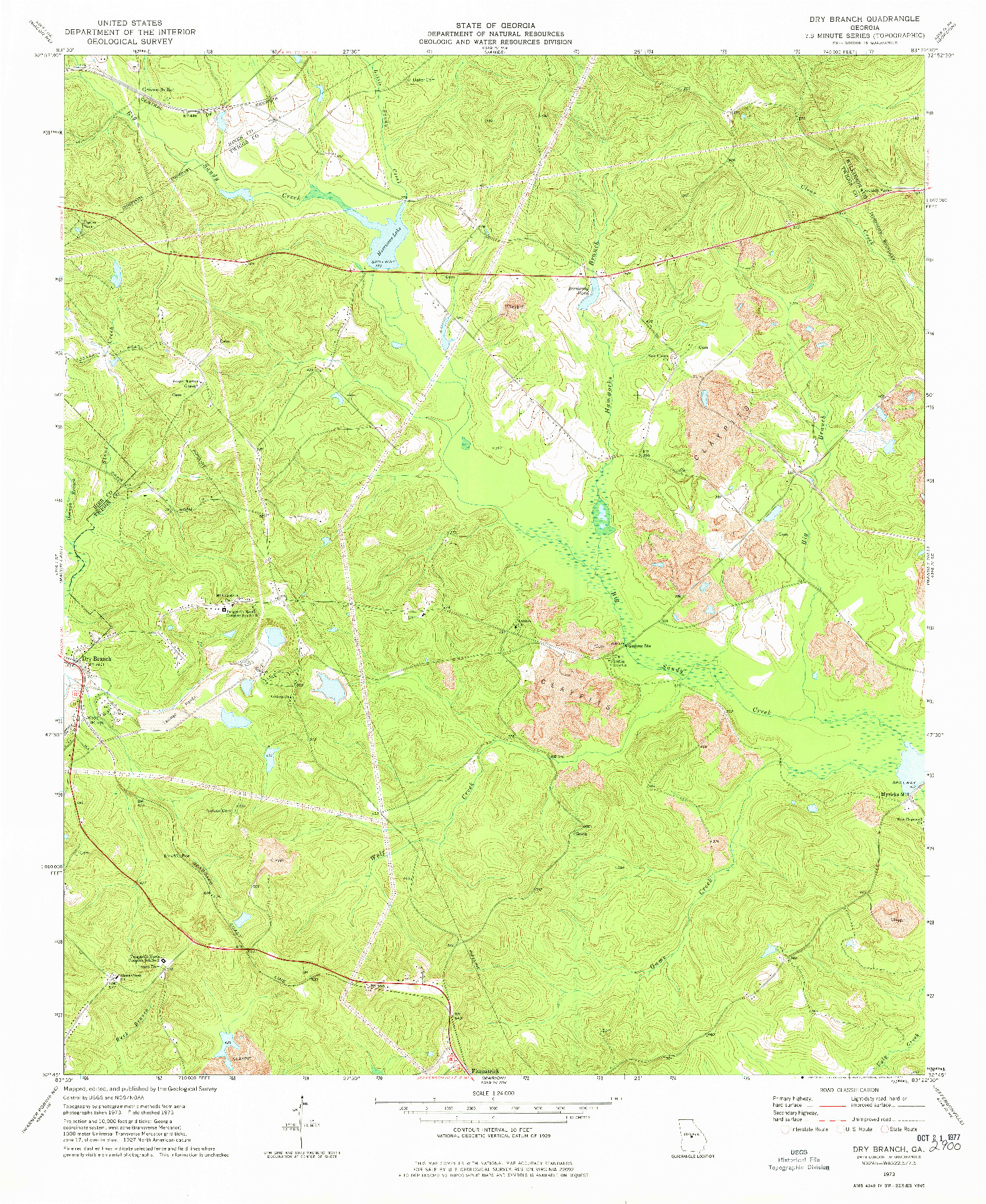 USGS 1:24000-SCALE QUADRANGLE FOR DRY BRANCH, GA 1973