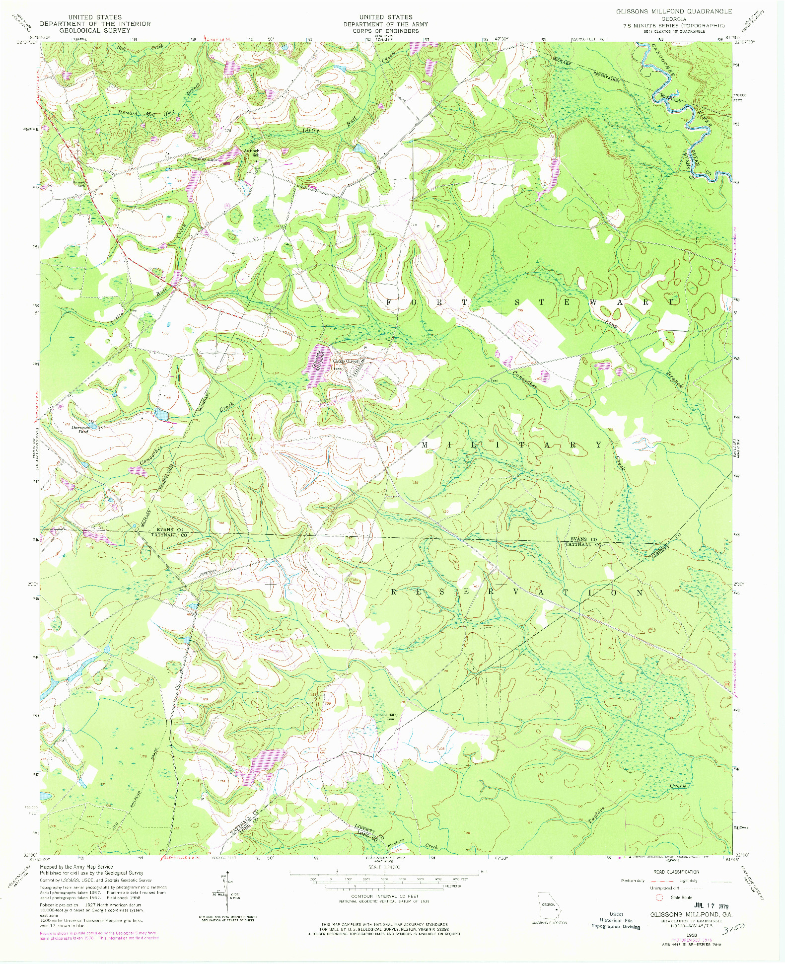 USGS 1:24000-SCALE QUADRANGLE FOR GLISSONS MILLPOND, GA 1958