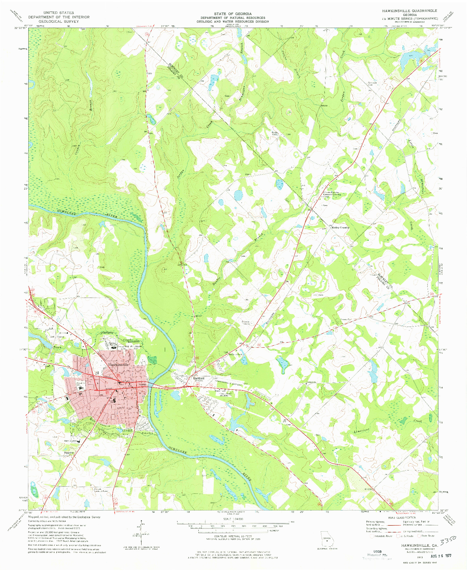 USGS 1:24000-SCALE QUADRANGLE FOR HAWKINSVILLE, GA 1973