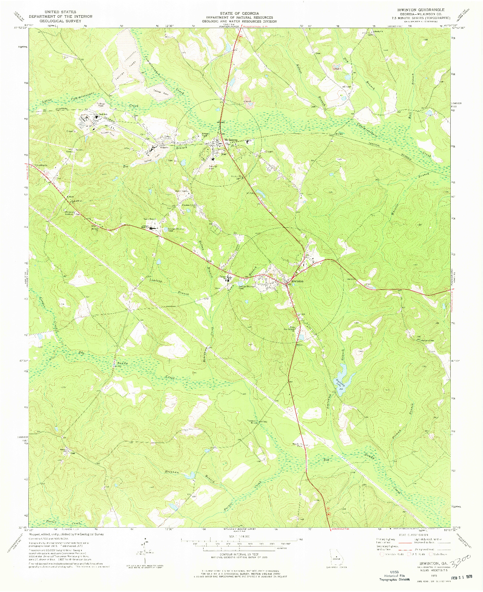 USGS 1:24000-SCALE QUADRANGLE FOR IRWINTON, GA 1973
