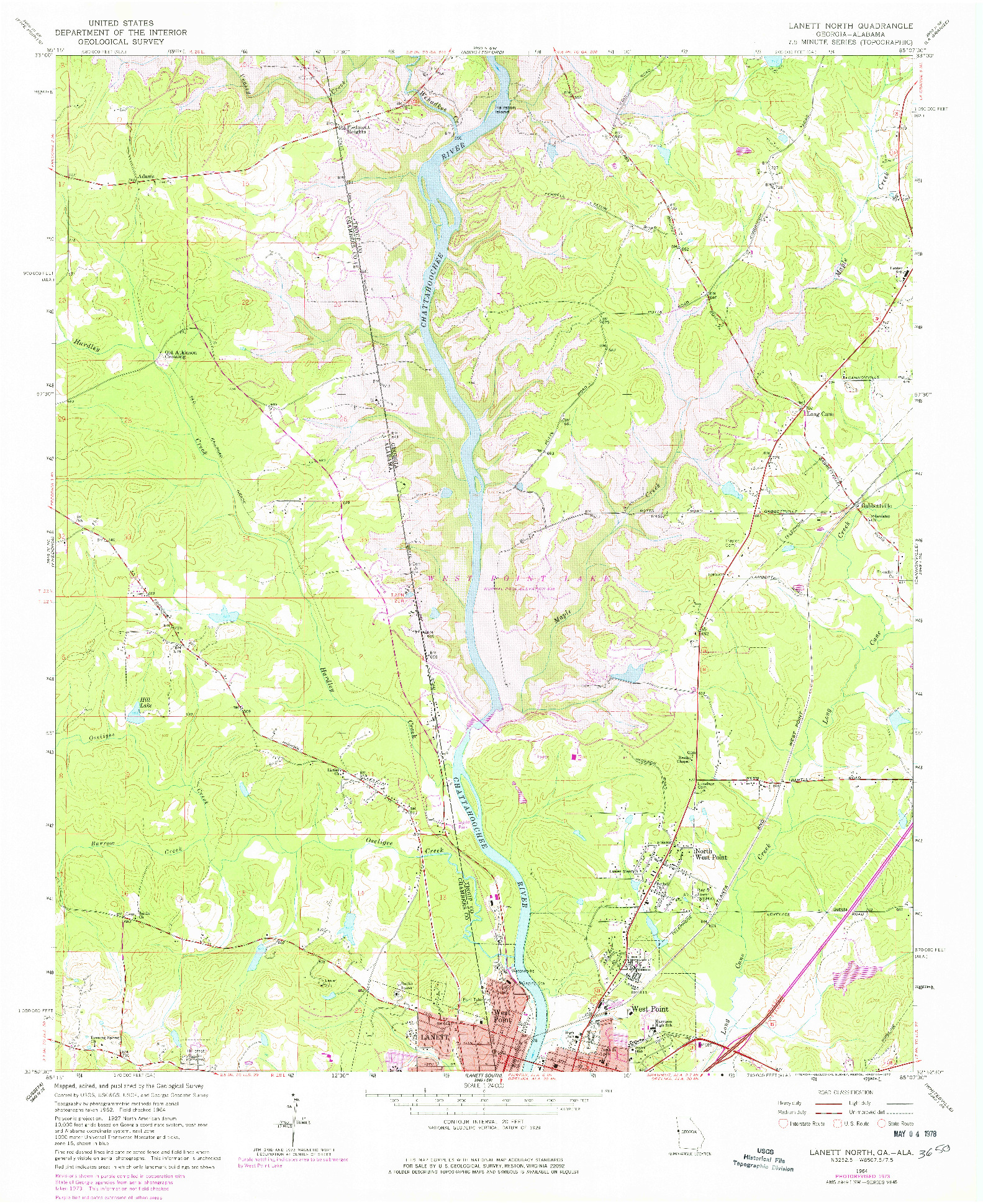 USGS 1:24000-SCALE QUADRANGLE FOR LANETT NORTH, GA 1964