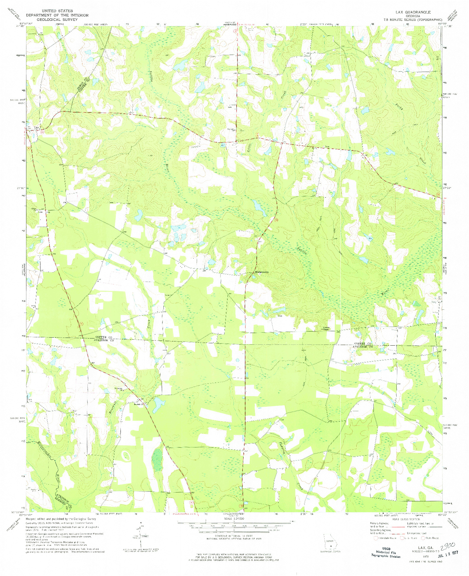 USGS 1:24000-SCALE QUADRANGLE FOR LAX, GA 1972