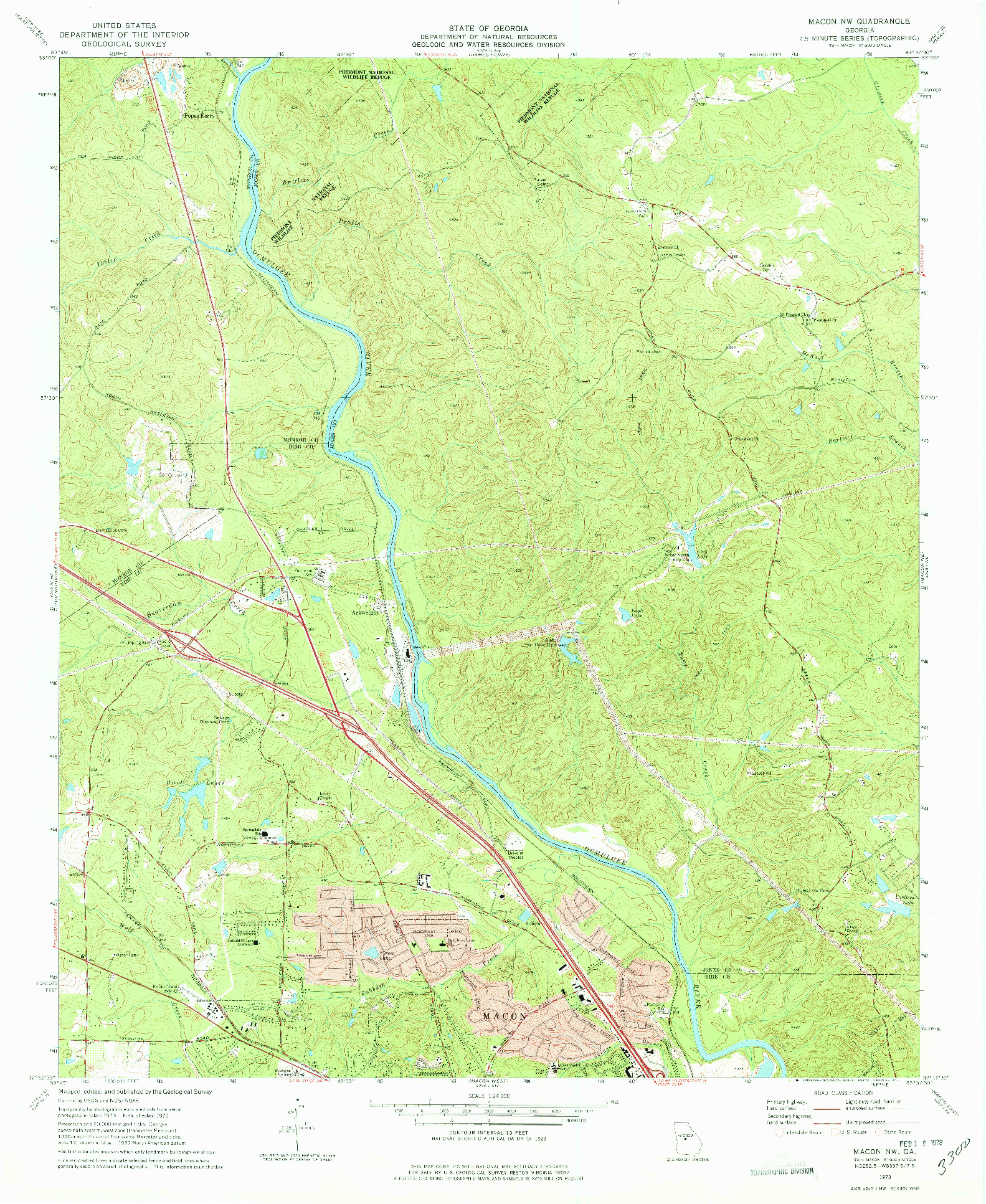 USGS 1:24000-SCALE QUADRANGLE FOR MACON NW, GA 1973