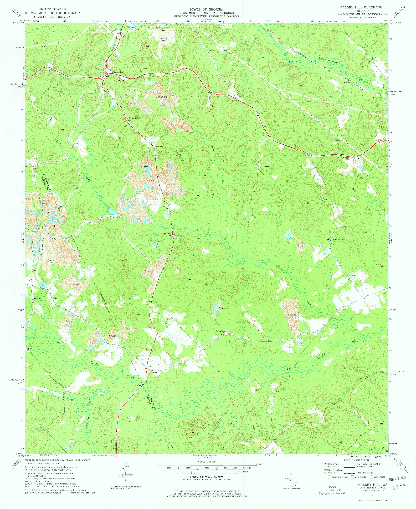 USGS 1:24000-SCALE QUADRANGLE FOR MASSEY HILL, GA 1973