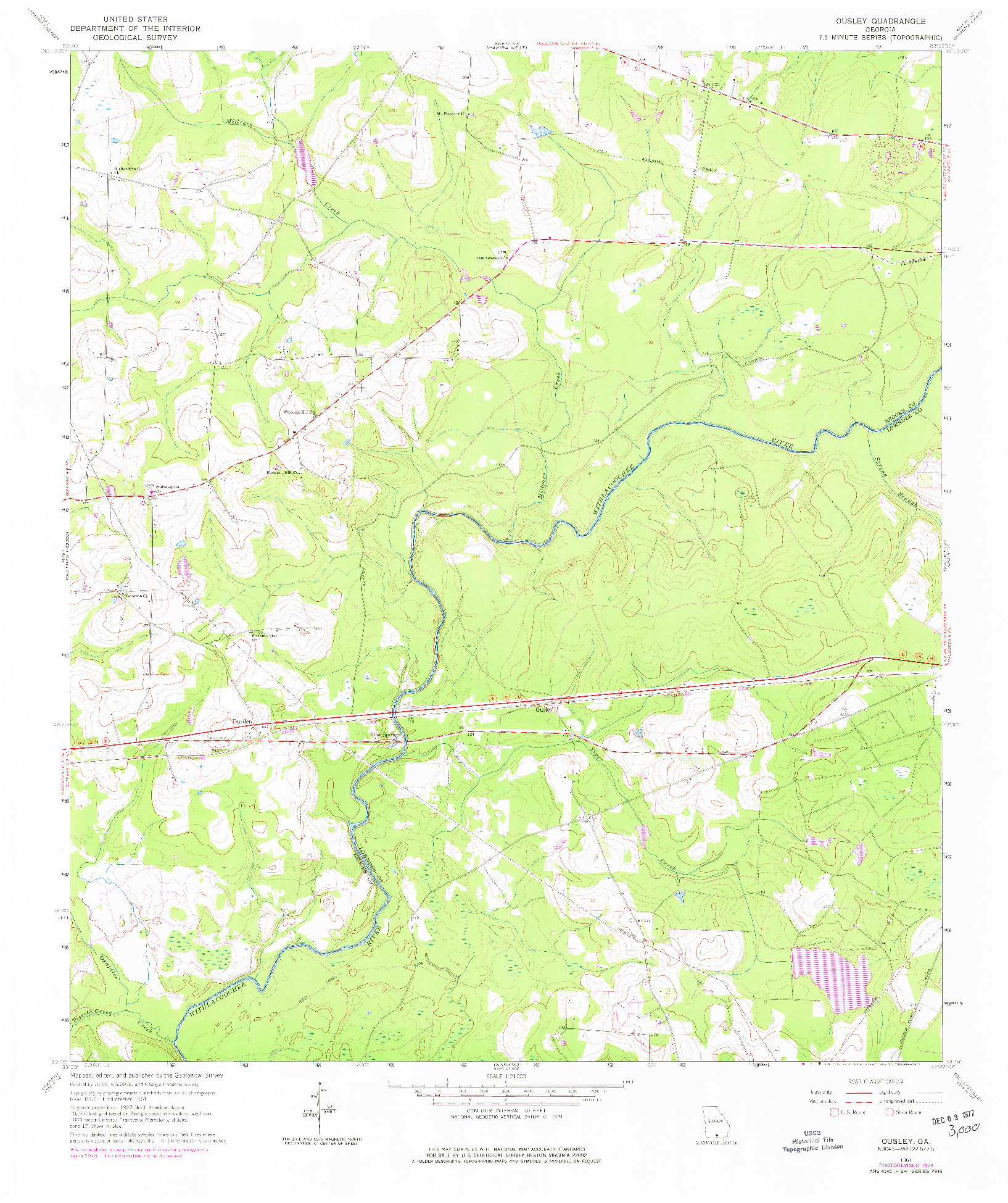 USGS 1:24000-SCALE QUADRANGLE FOR OUSLEY, GA 1961