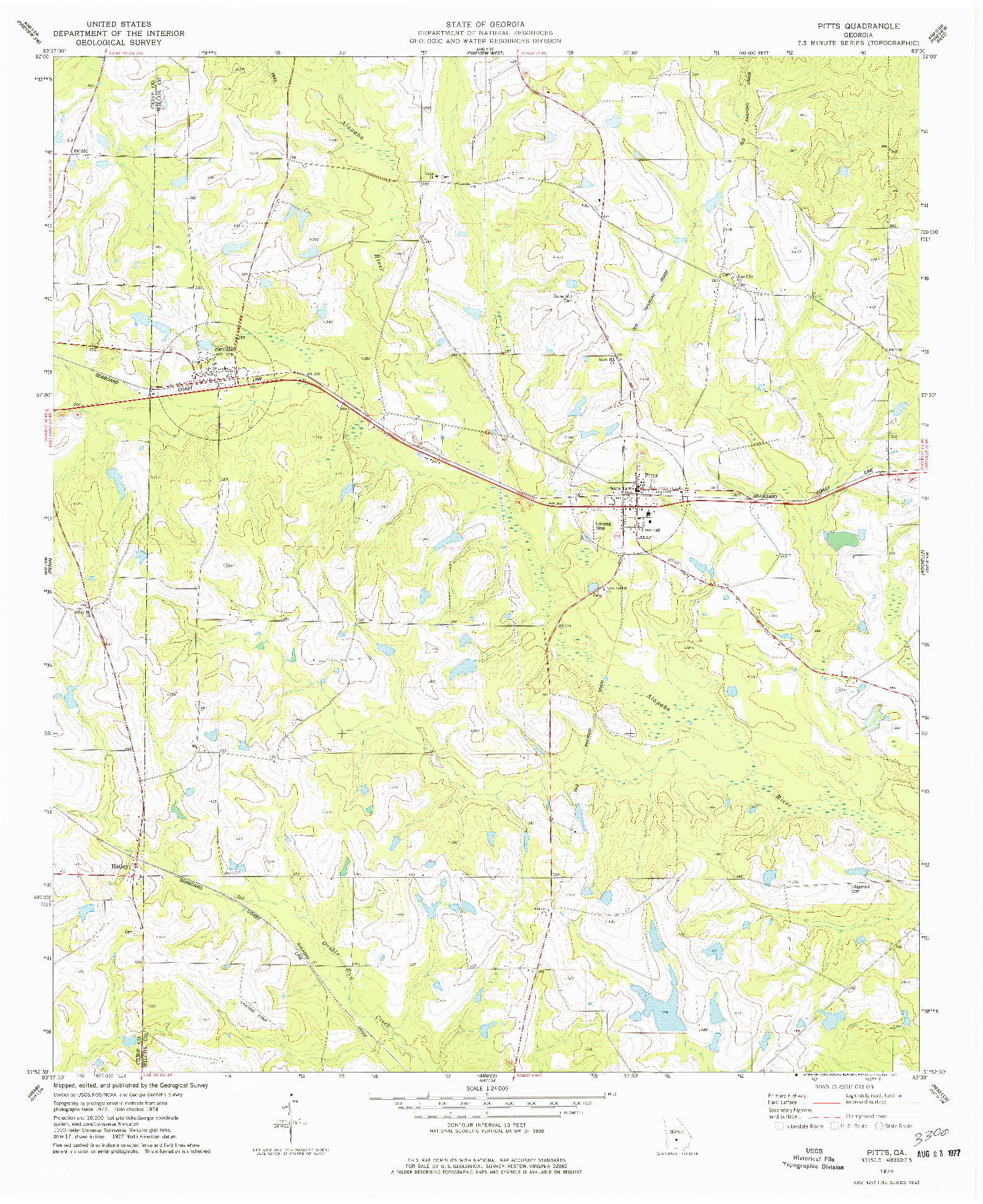 USGS 1:24000-SCALE QUADRANGLE FOR PITTS, GA 1974