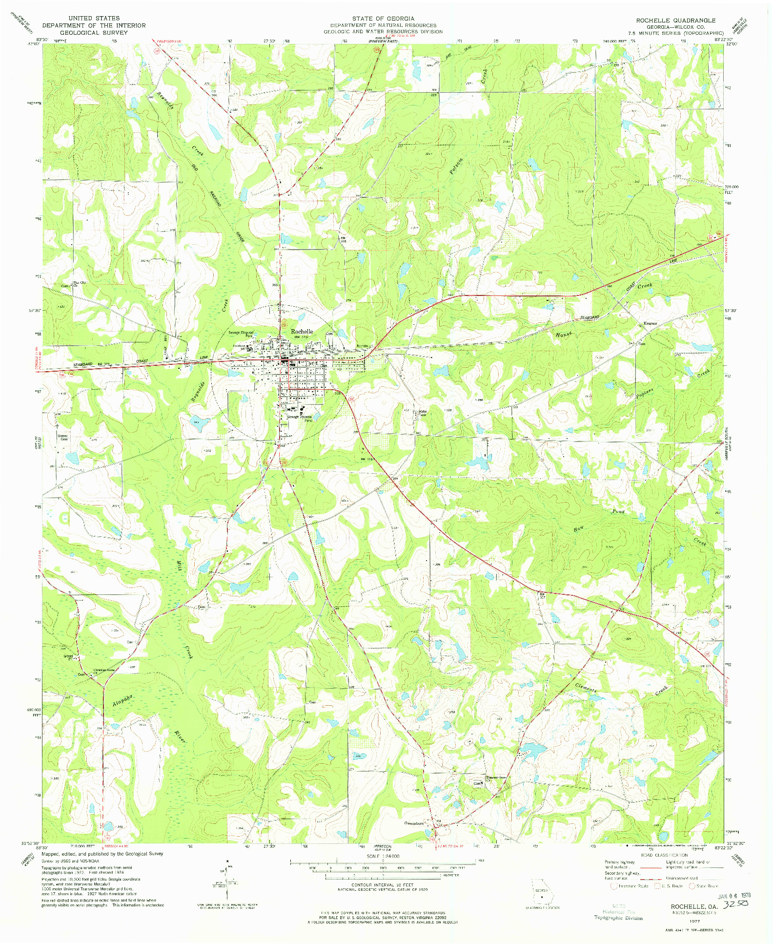 USGS 1:24000-SCALE QUADRANGLE FOR ROCHELLE, GA 1977