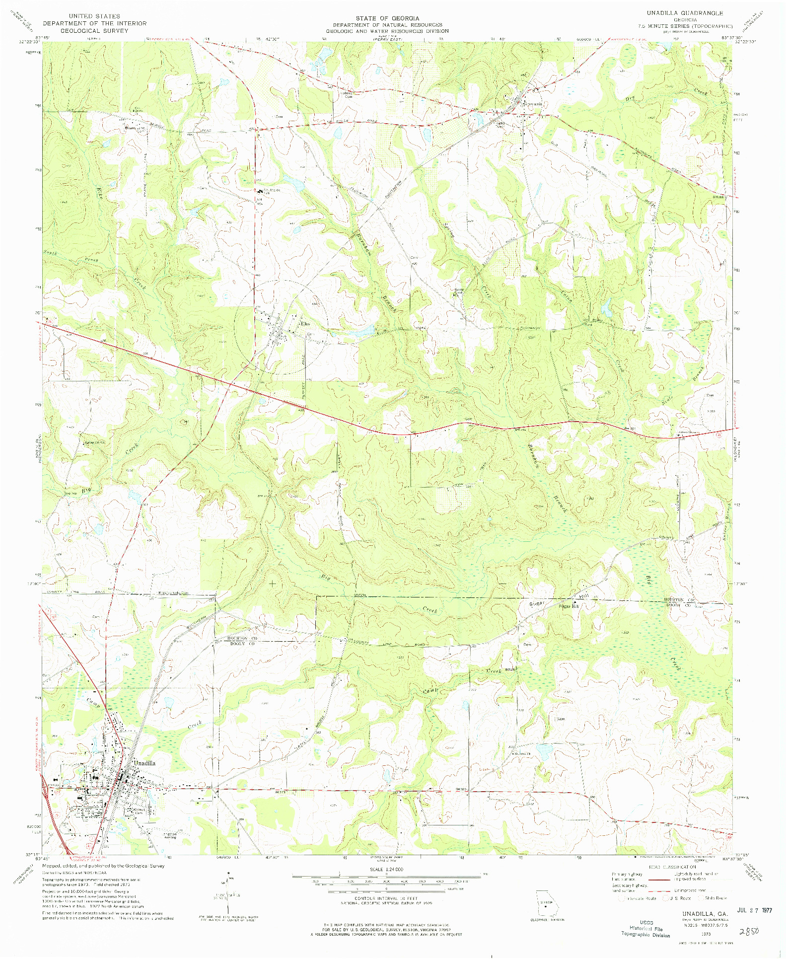 USGS 1:24000-SCALE QUADRANGLE FOR UNADILLA, GA 1973