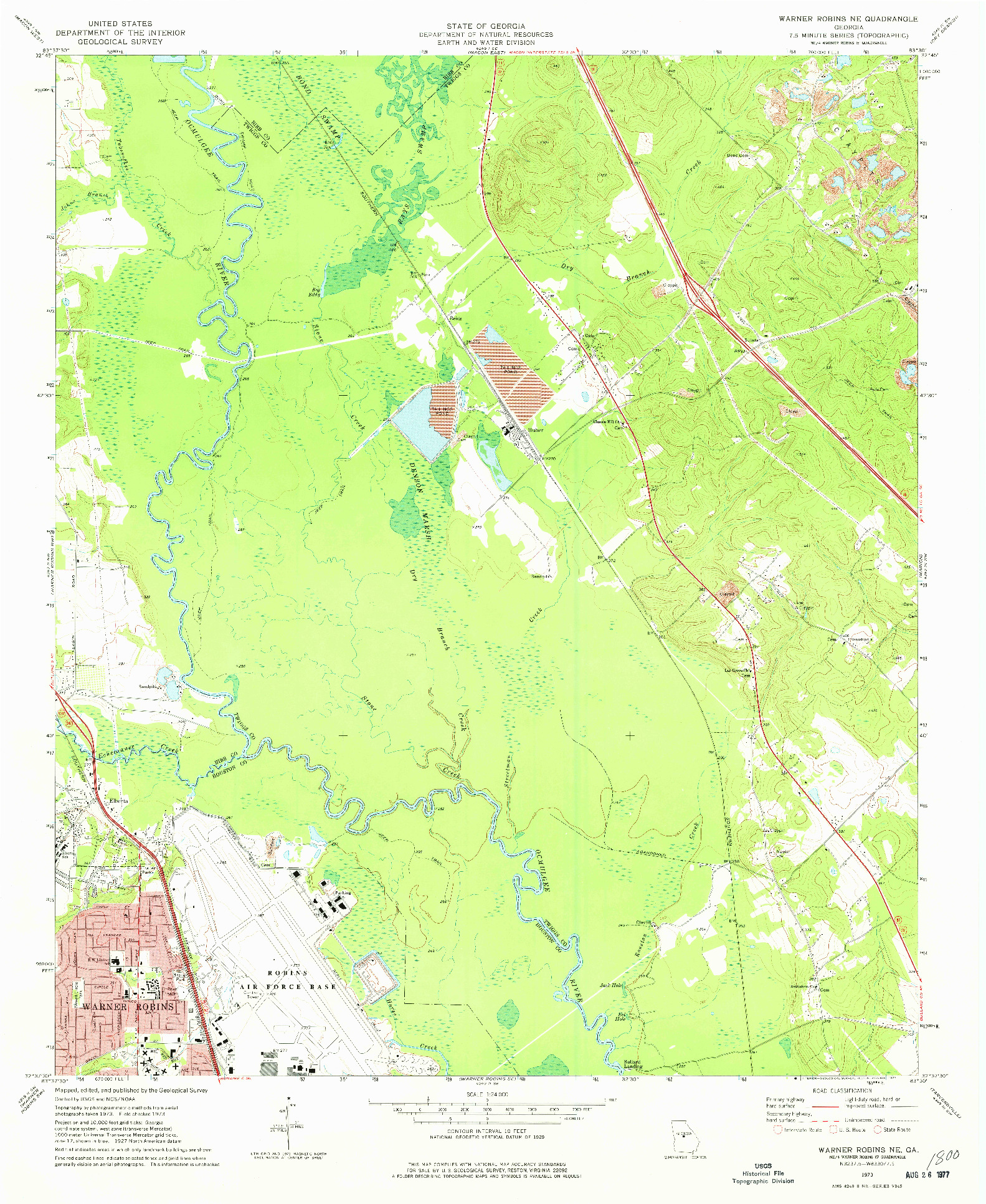 USGS 1:24000-SCALE QUADRANGLE FOR WARNER ROBINS NE, GA 1973