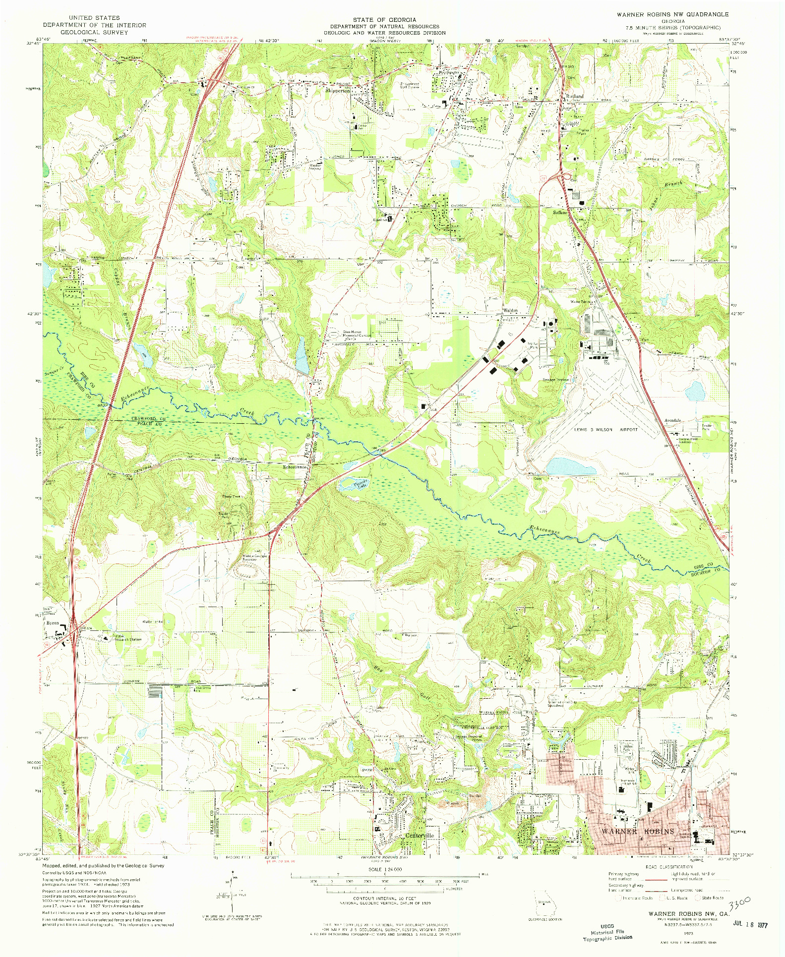 USGS 1:24000-SCALE QUADRANGLE FOR WARNER ROBINS NW, GA 1973