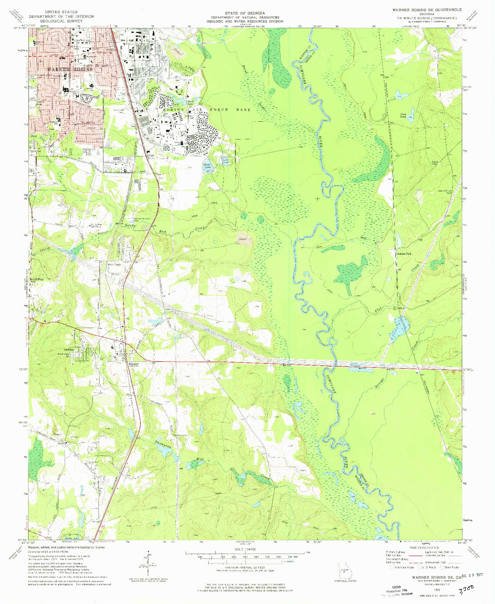 USGS 1:24000-SCALE QUADRANGLE FOR WARNER ROBINS SE, GA 1973