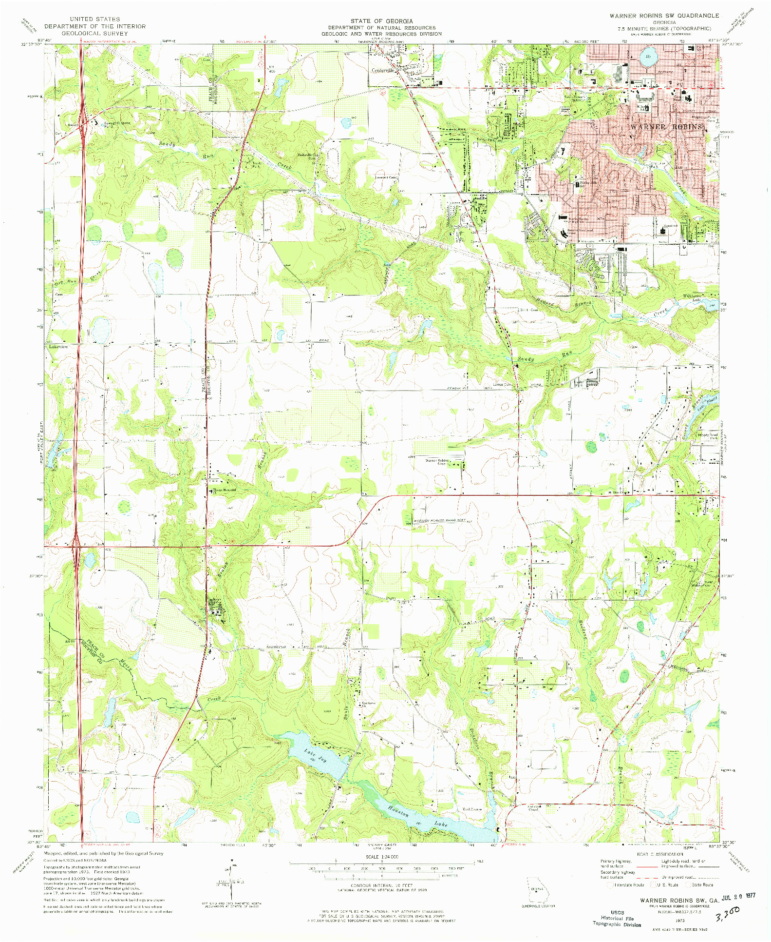 USGS 1:24000-SCALE QUADRANGLE FOR WARNER ROBINS SW, GA 1973