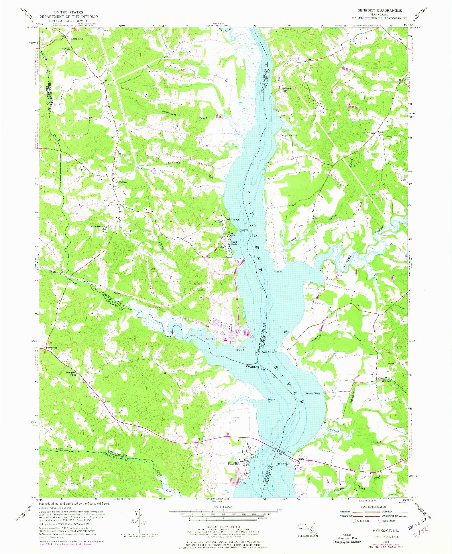 USGS 1:24000-SCALE QUADRANGLE FOR BENEDICT, MD 1953