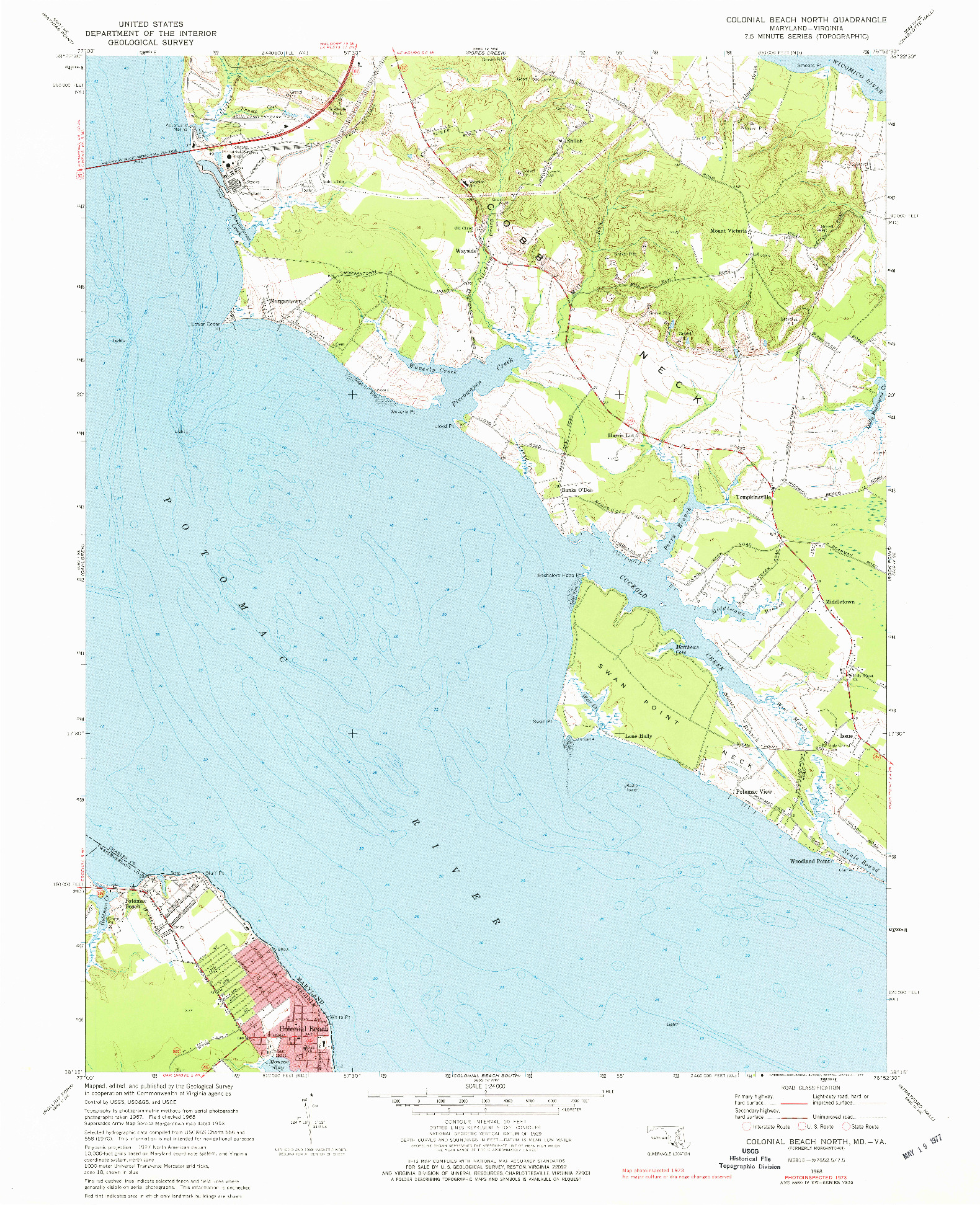USGS 1:24000-SCALE QUADRANGLE FOR COLONIAL BEACH NORTH, MD 1968