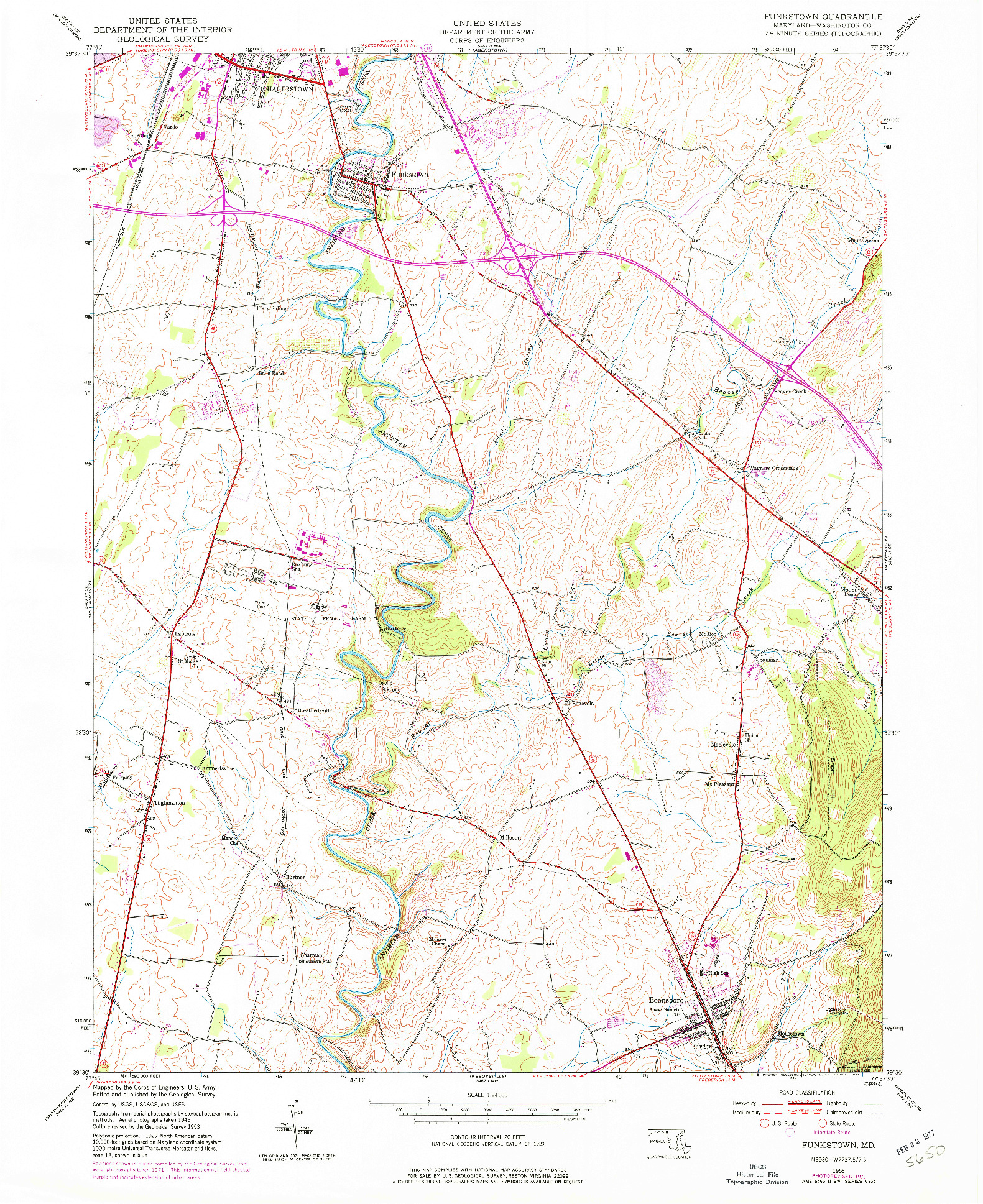 USGS 1:24000-SCALE QUADRANGLE FOR FUNKSTOWN, MD 1953