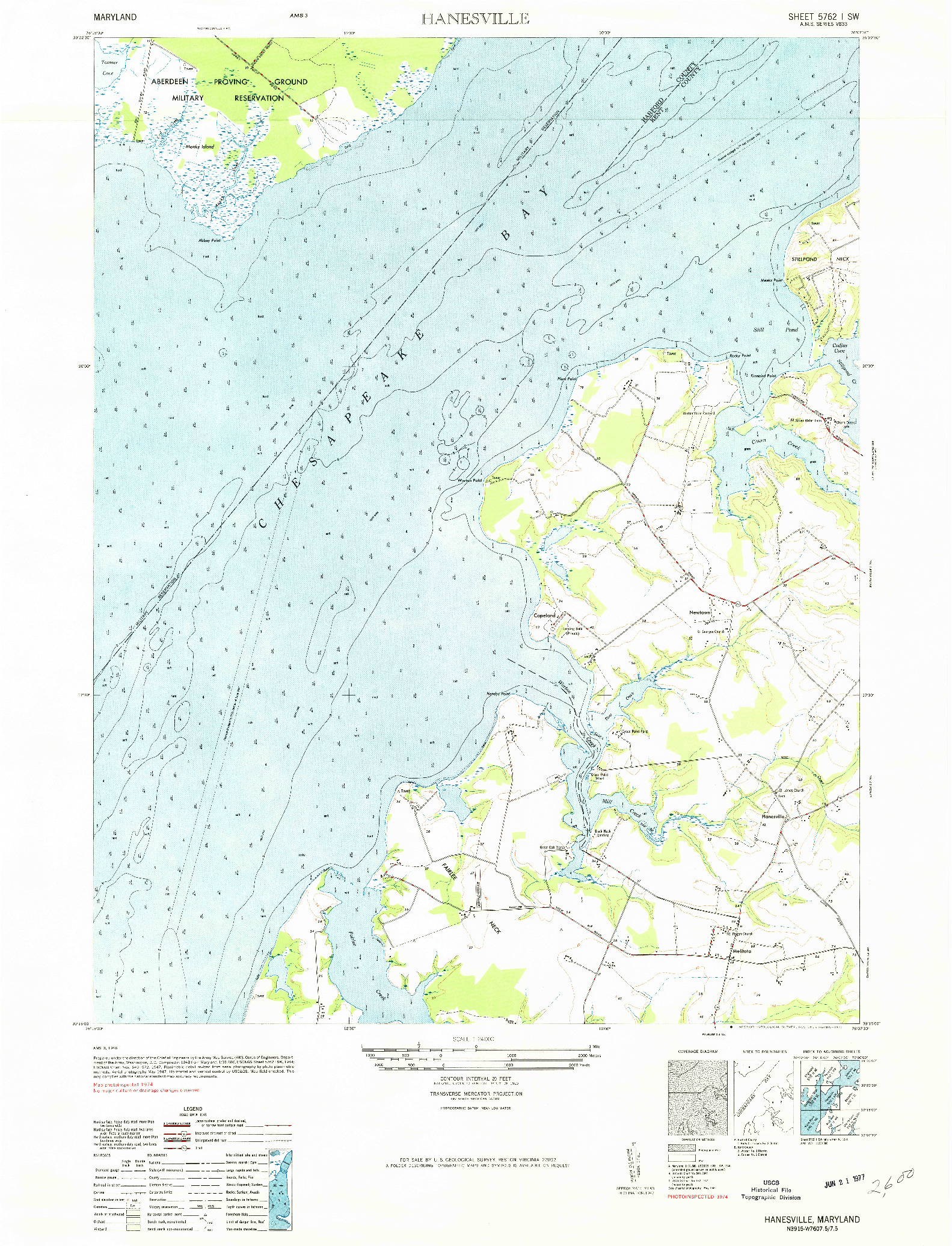 USGS 1:24000-SCALE QUADRANGLE FOR HANESVILLE, MD 1977